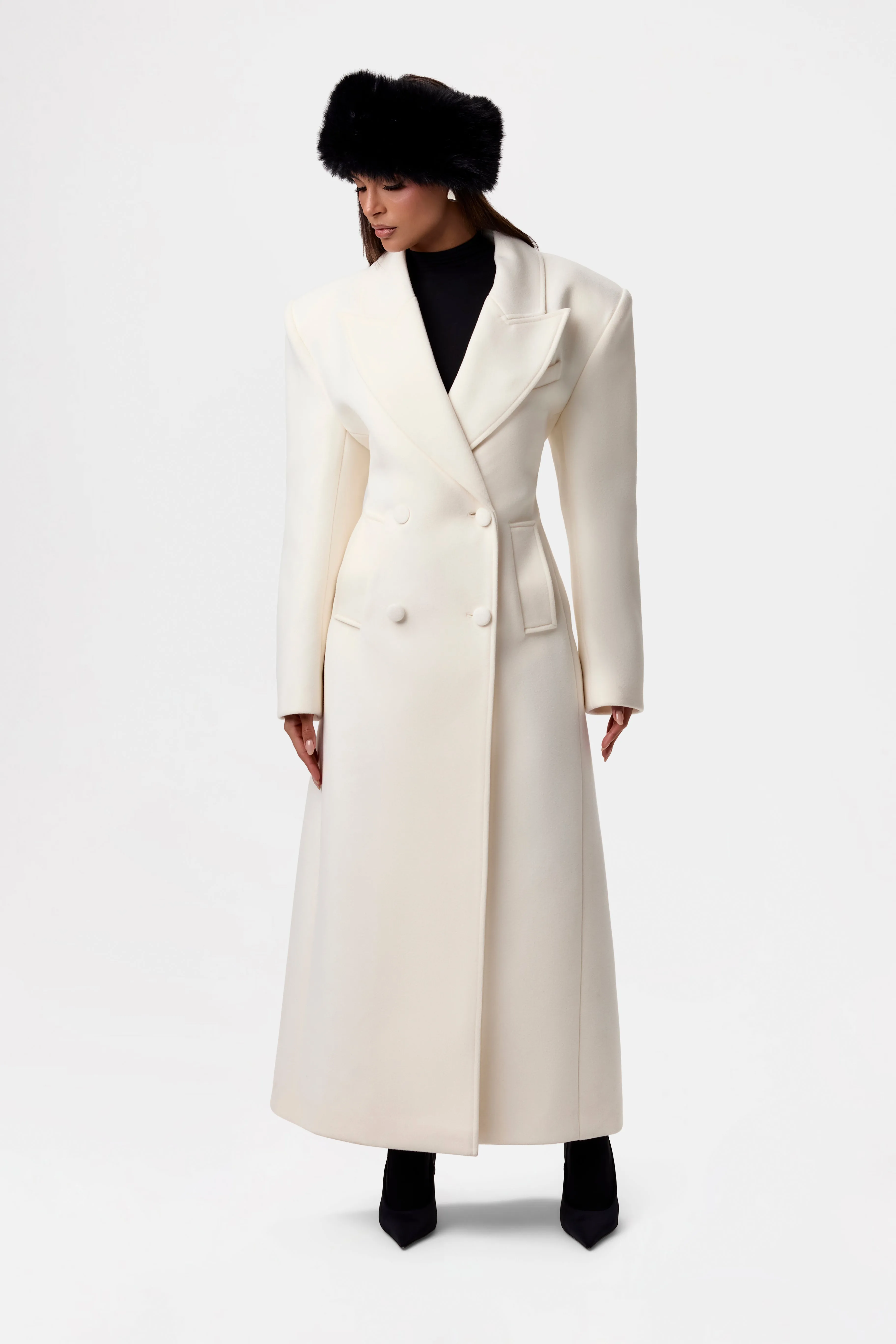 Faux Wool Power Shoulder Coat sold by Naked Wardrobe product image thumbnail 5