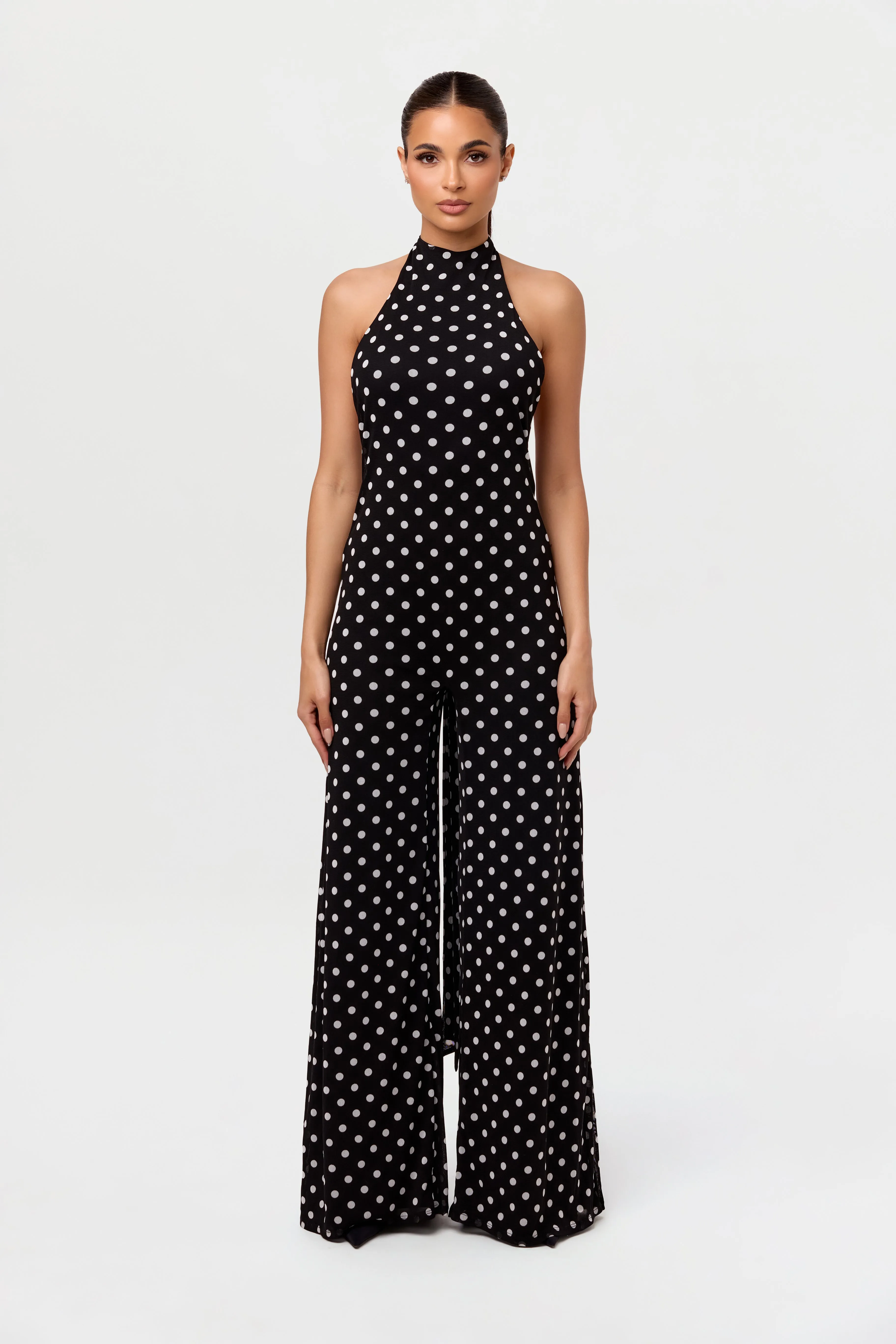 Polka Dot Halter Wide Leg Jumpsuit sold by Naked Wardrobe product image thumbnail 2