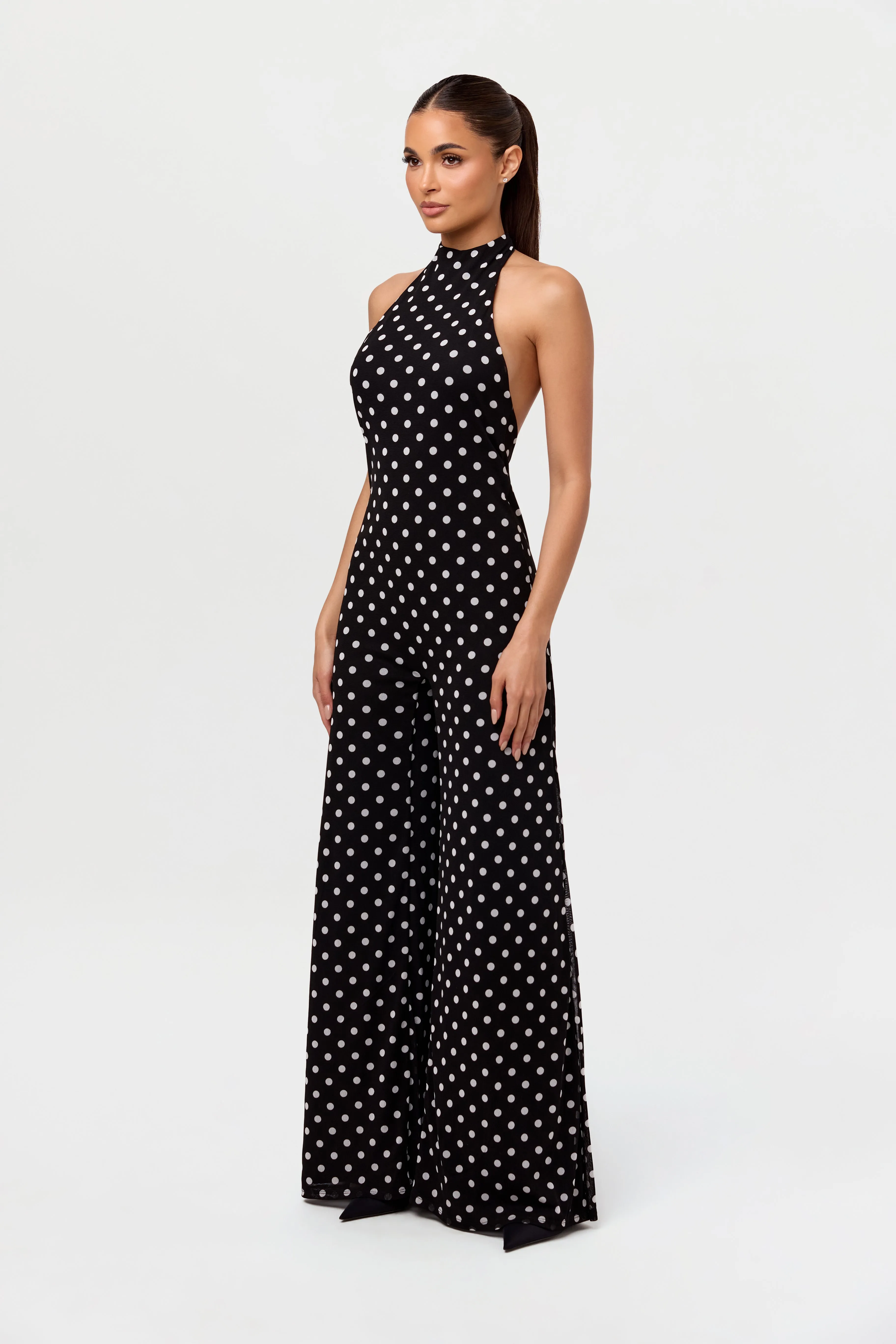 Polka Dot Halter Wide Leg Jumpsuit sold by Naked Wardrobe