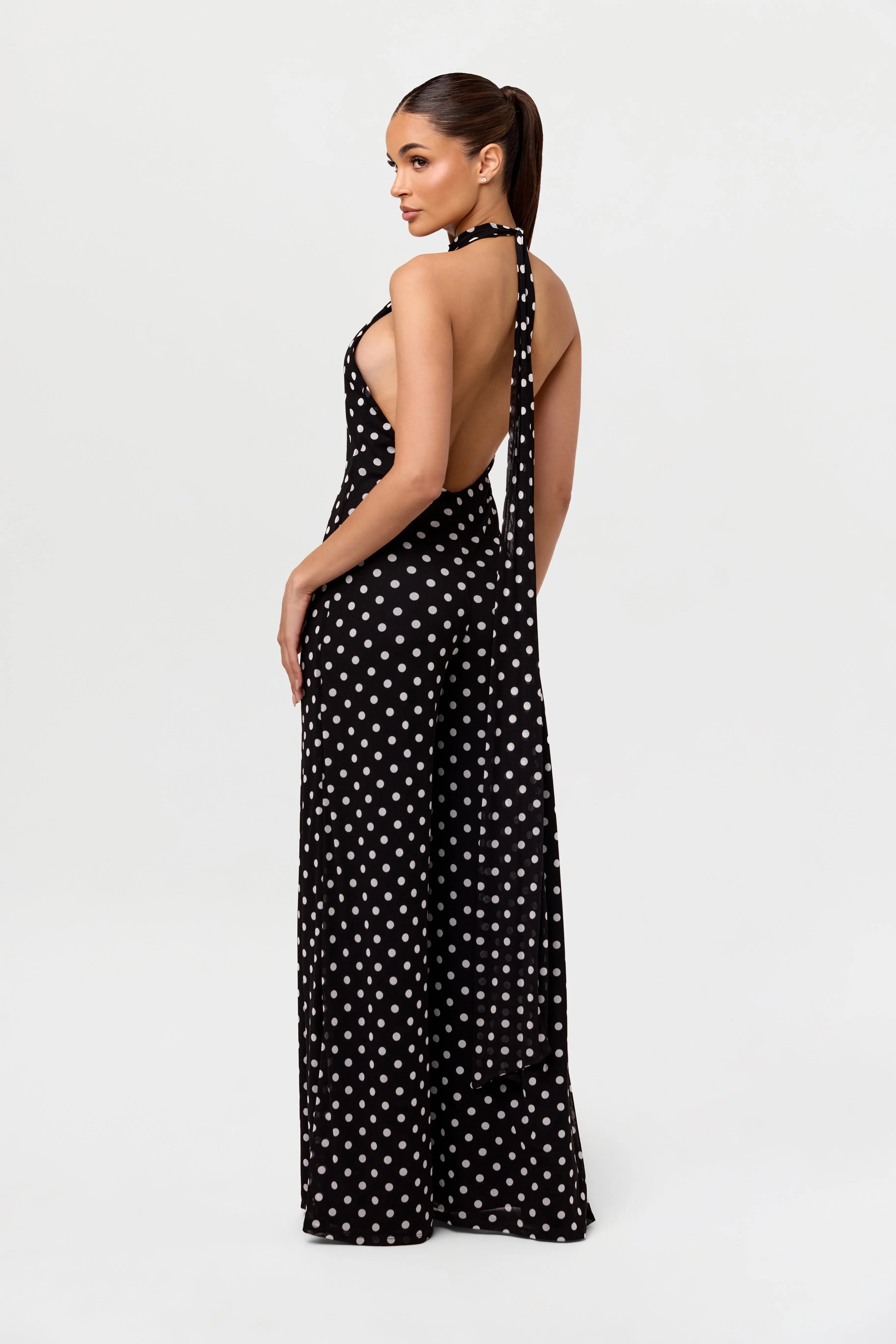 Polka Dot Halter Wide Leg Jumpsuit sold by Naked Wardrobe product image thumbnail 5