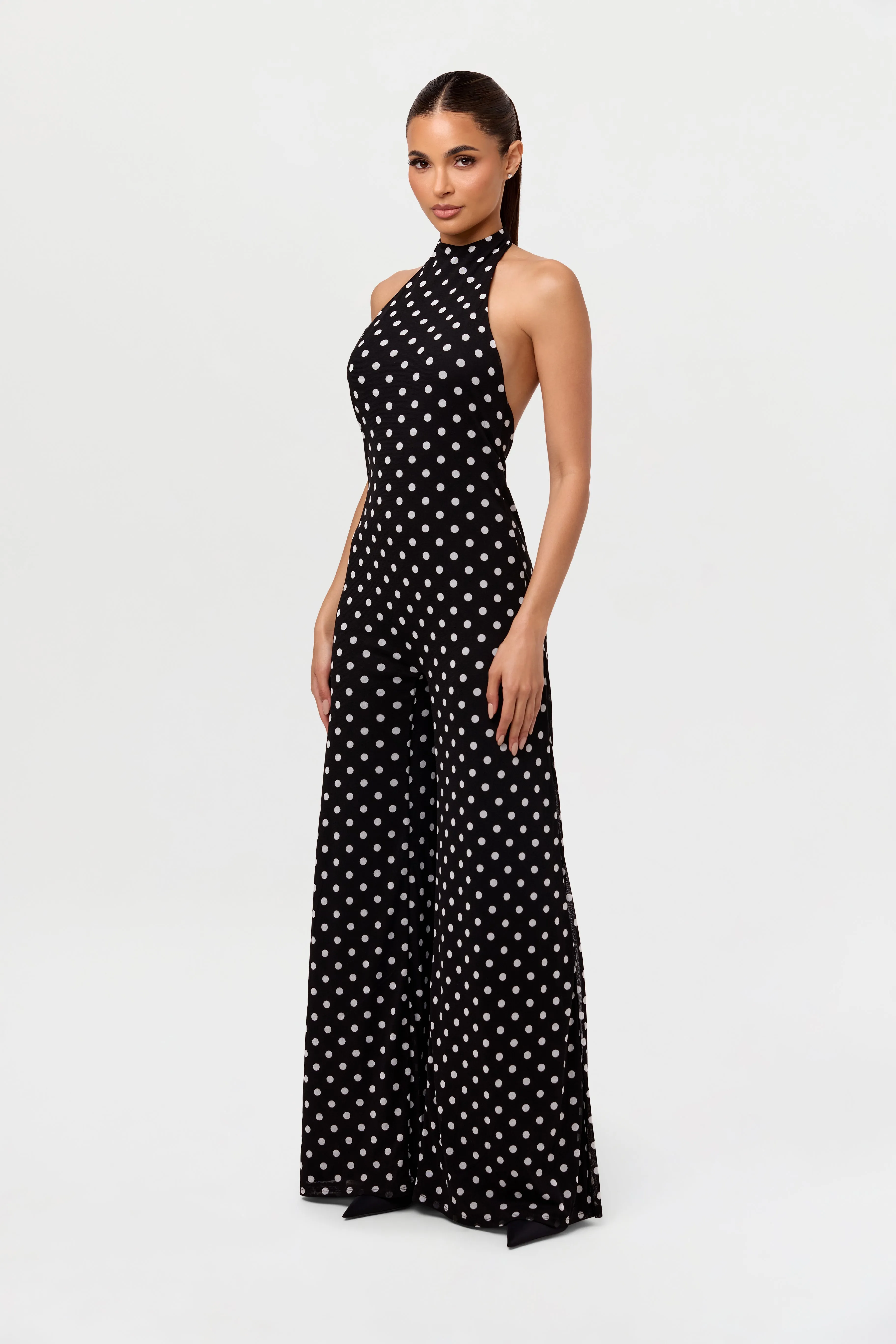 Polka Dot Halter Wide Leg Jumpsuit sold by Naked Wardrobe product image thumbnail 4