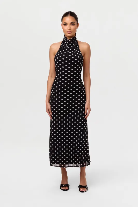 Polka Dot Halter Midi Dress sold by Naked Wardrobe