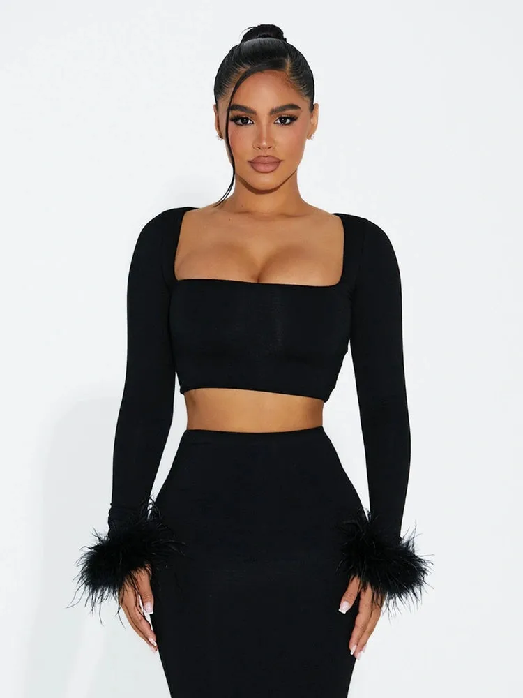 Fine Feather Crop Top sold by Naked Wardrobe