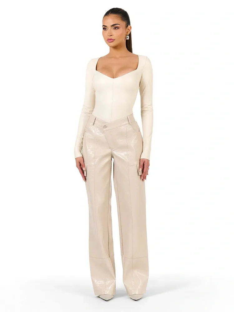 VEGAN LEATHER V-NECK BODYSUIT sold by Naked Wardrobe product image thumbnail 4