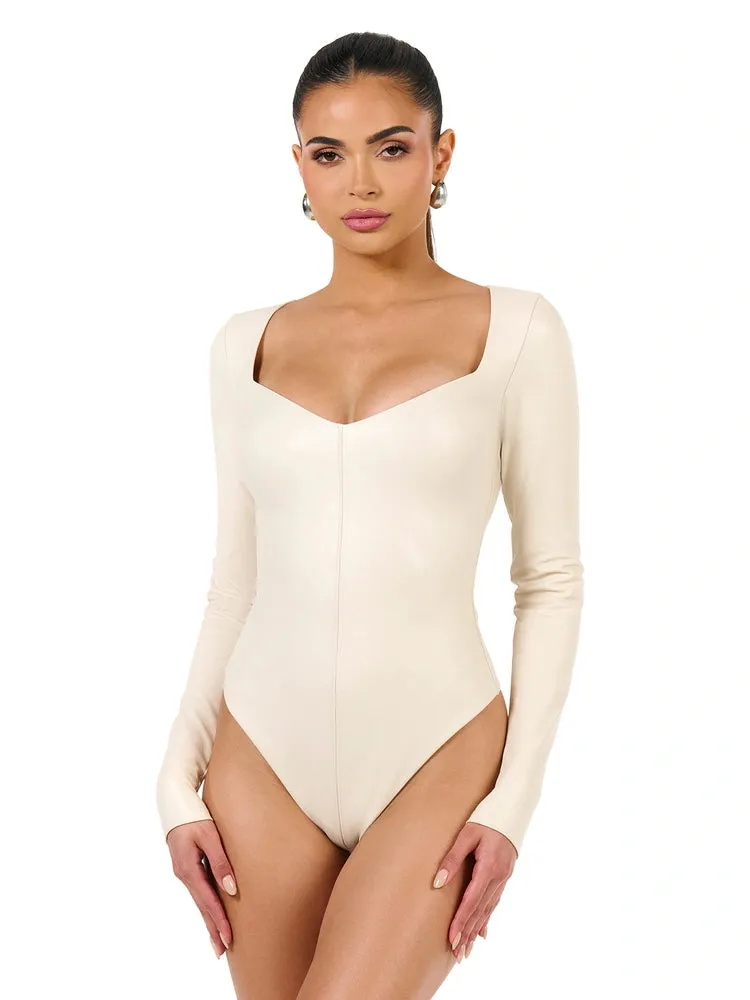 VEGAN LEATHER V-NECK BODYSUIT sold by Naked Wardrobe