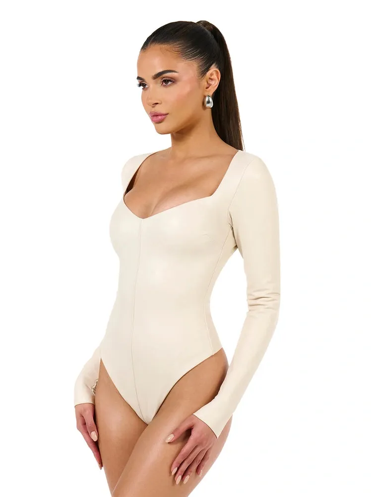 VEGAN LEATHER V-NECK BODYSUIT sold by Naked Wardrobe product image thumbnail 2