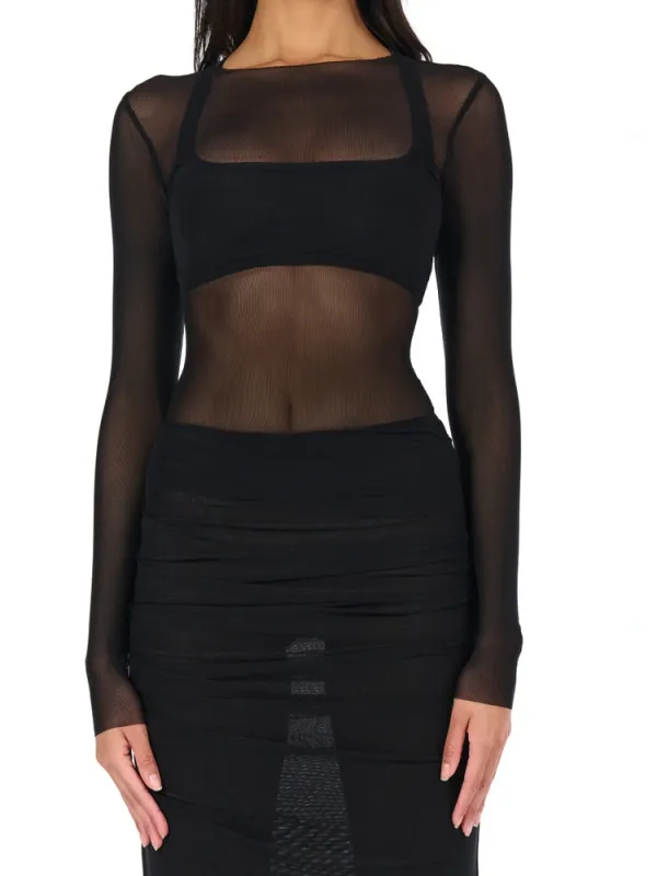 Mesh Long Sleeve Bodycon Top sold by Naked Wardrobe