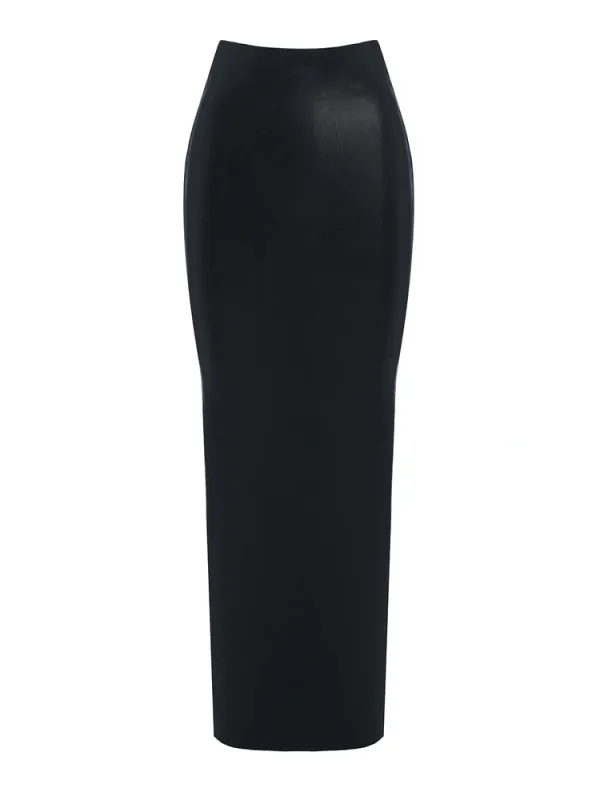Vegan Leather Zip Back Midi Skirt sold by Naked Wardrobe