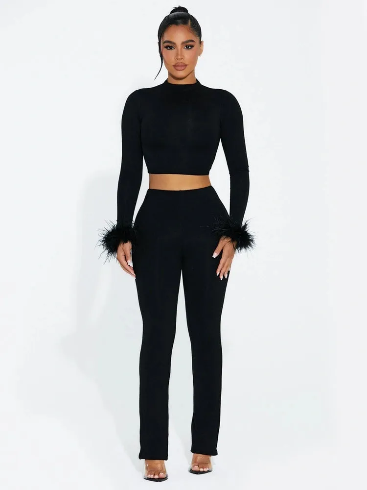 Butter Long SLeeve Micro Crop Top w/ Feather sold by Naked Wardrobe product image thumbnail 5