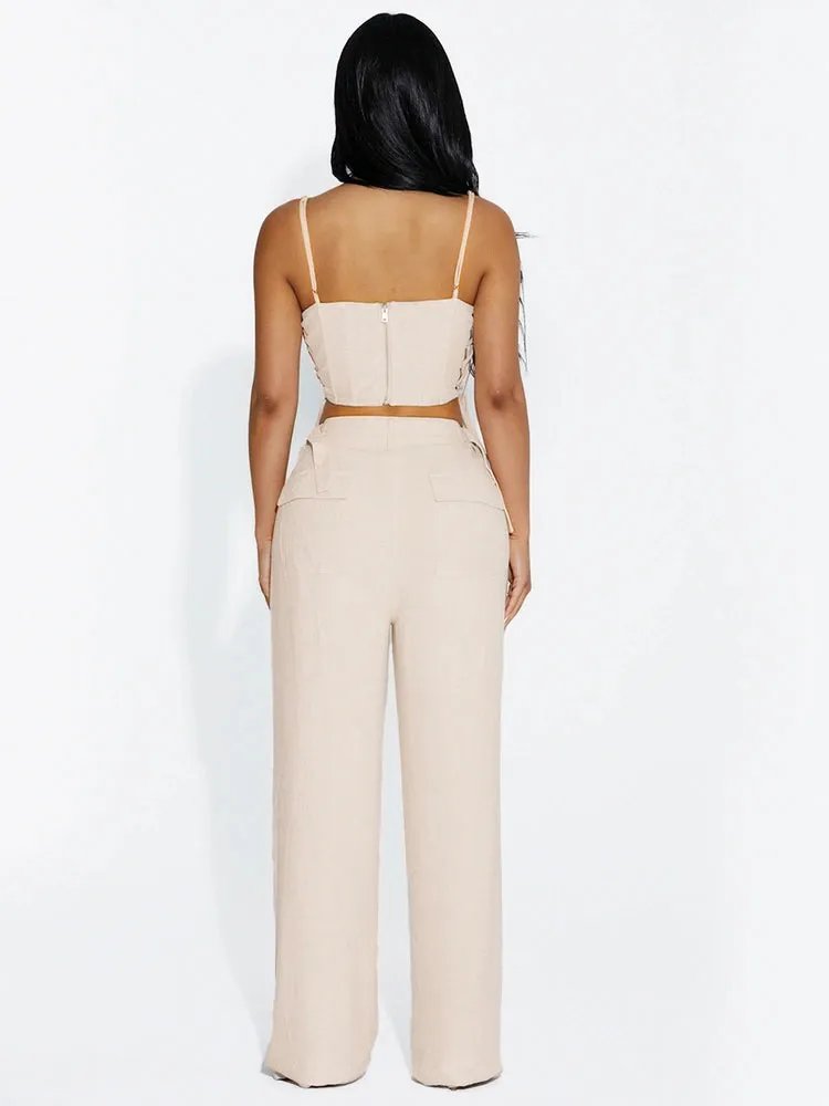 Linen Adjustable Waist Wide Leg Pant sold by Naked Wardrobe product image thumbnail 5