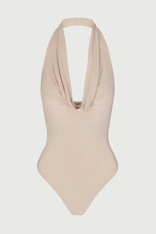 Hourglass Cowl Neck Halter Bodysuit sold by Naked Wardrobe