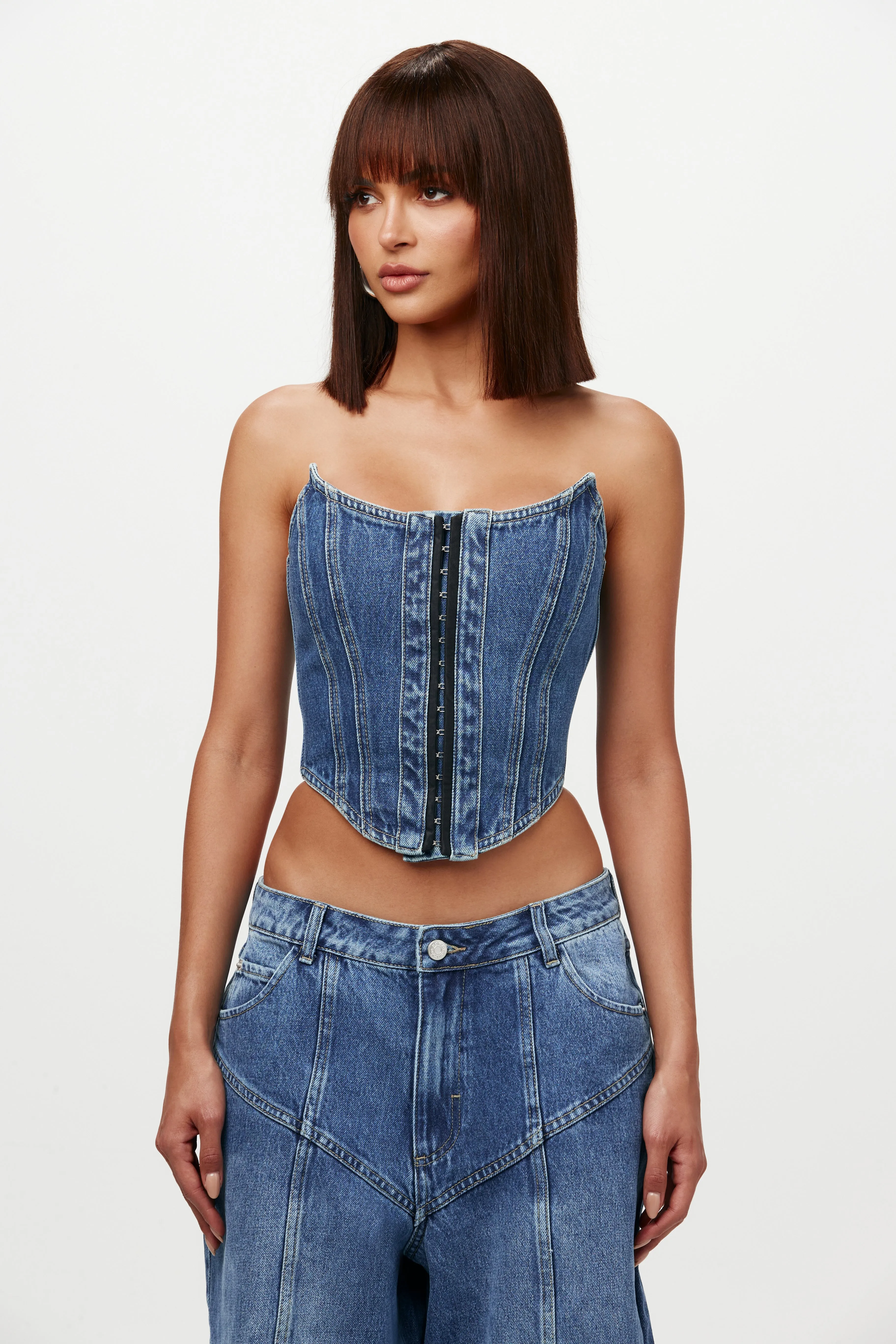 Denim Corset sold by Naked Wardrobe