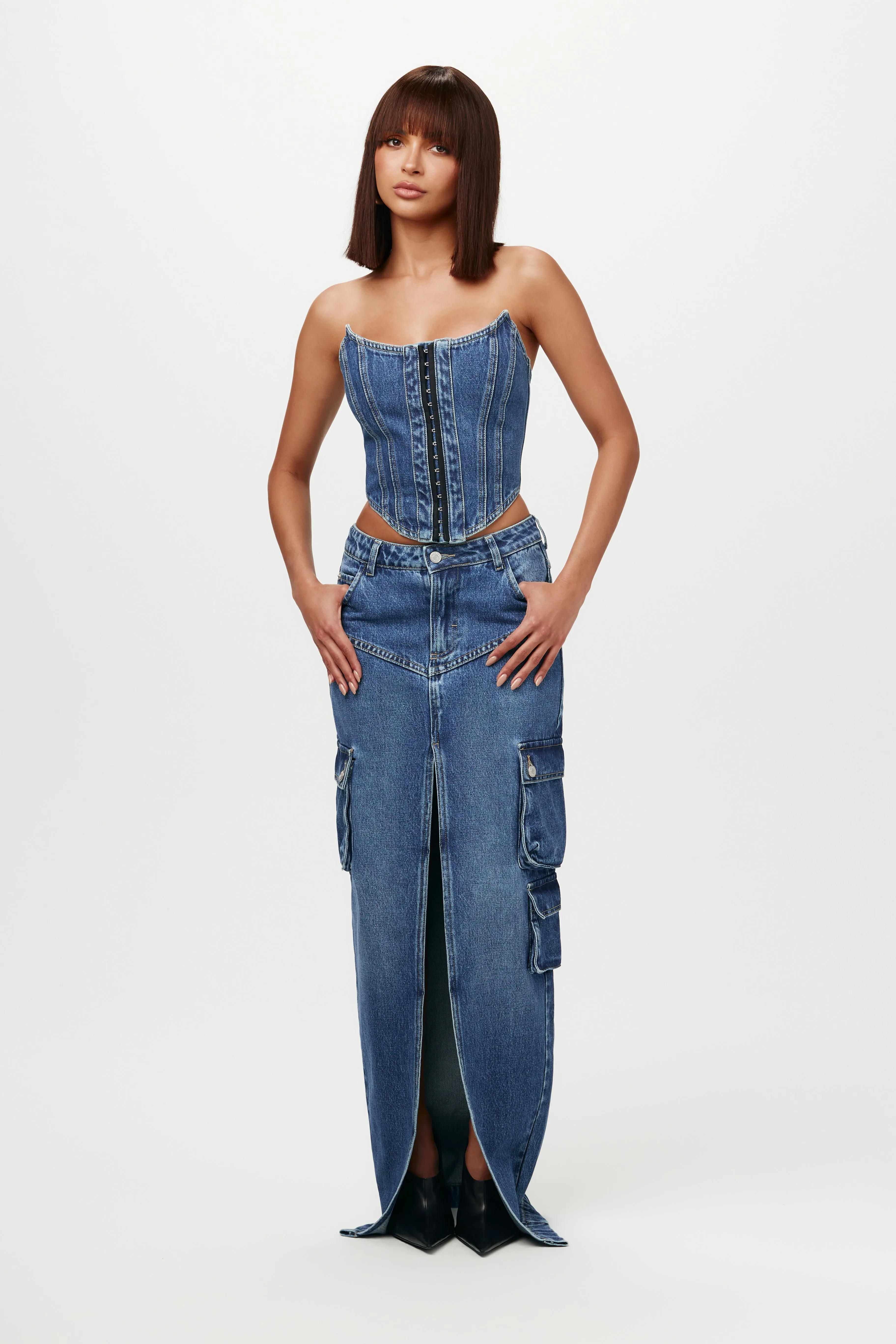 Denim Corset sold by Naked Wardrobe product image thumbnail 2