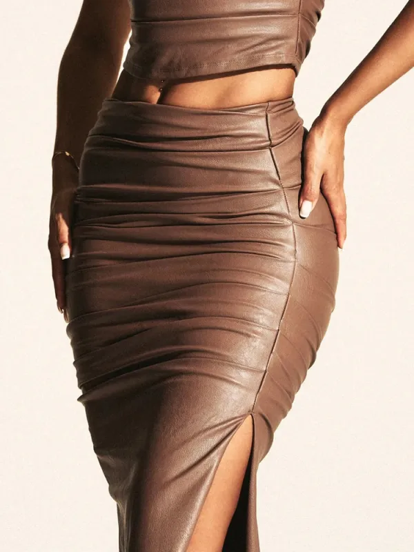 Vegan Leather Pleated Maxi Skirt sold by Naked Wardrobe