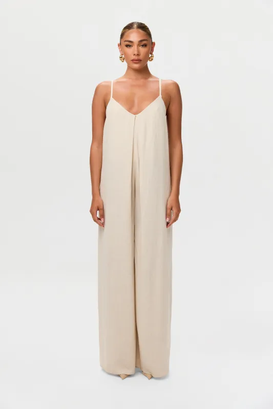 Linen Open Back Wide Leg Jumpsuit sold by Naked Wardrobe