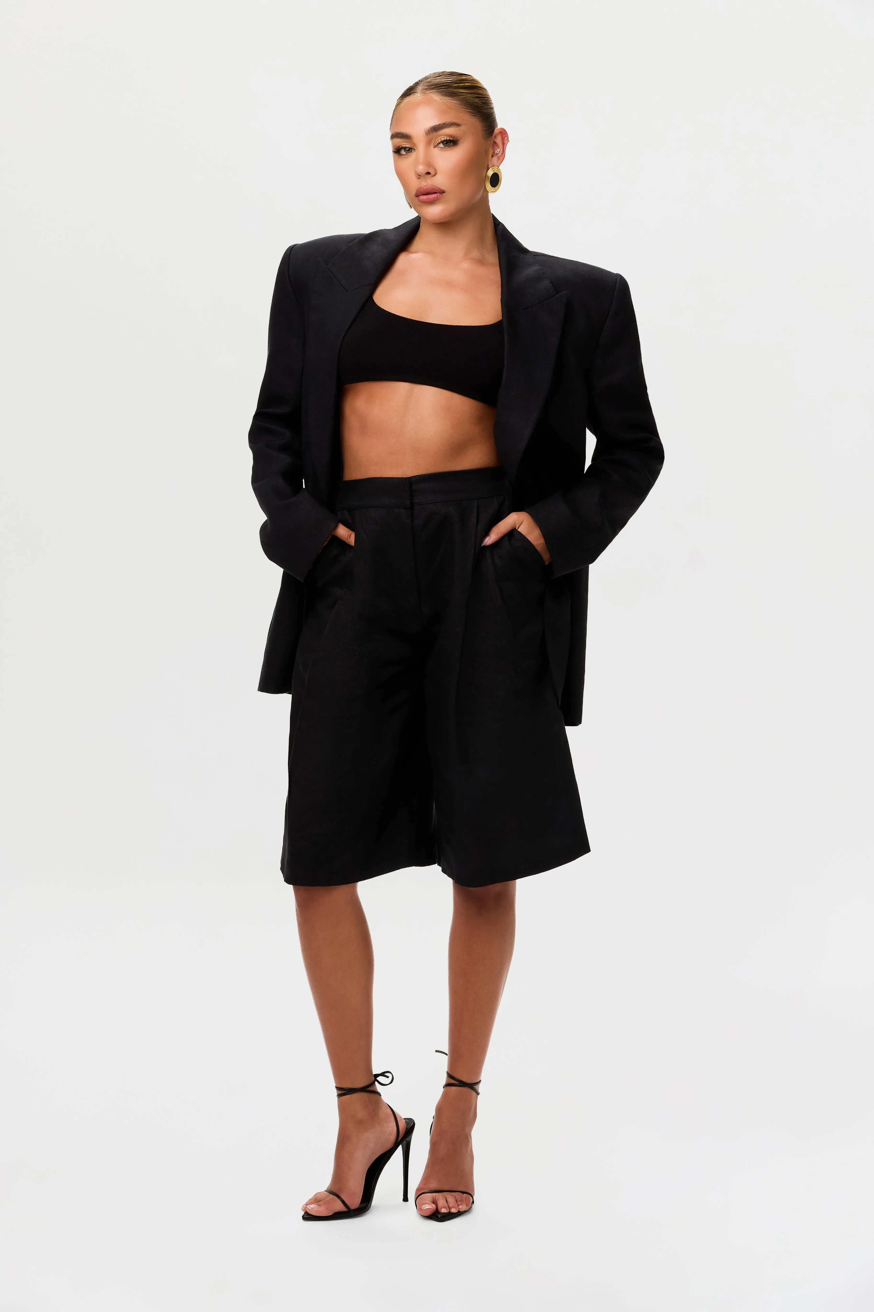 Linen Bermuda Wide Leg Short sold by Naked Wardrobe