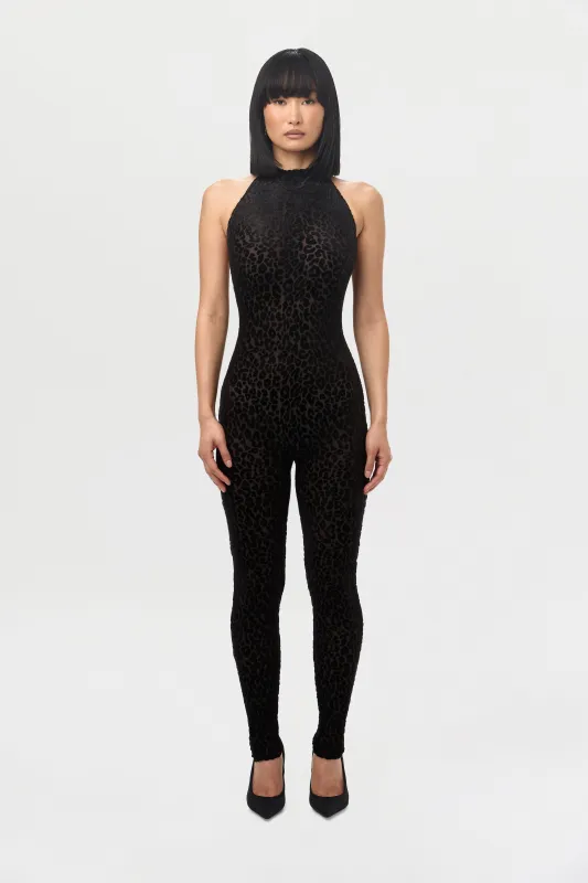 Burnout Print Halter Jumpsuit sold by Naked Wardrobe