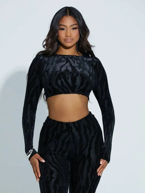 BURNOUT LONGSLEEVE CROP TOP sold by Naked Wardrobe
