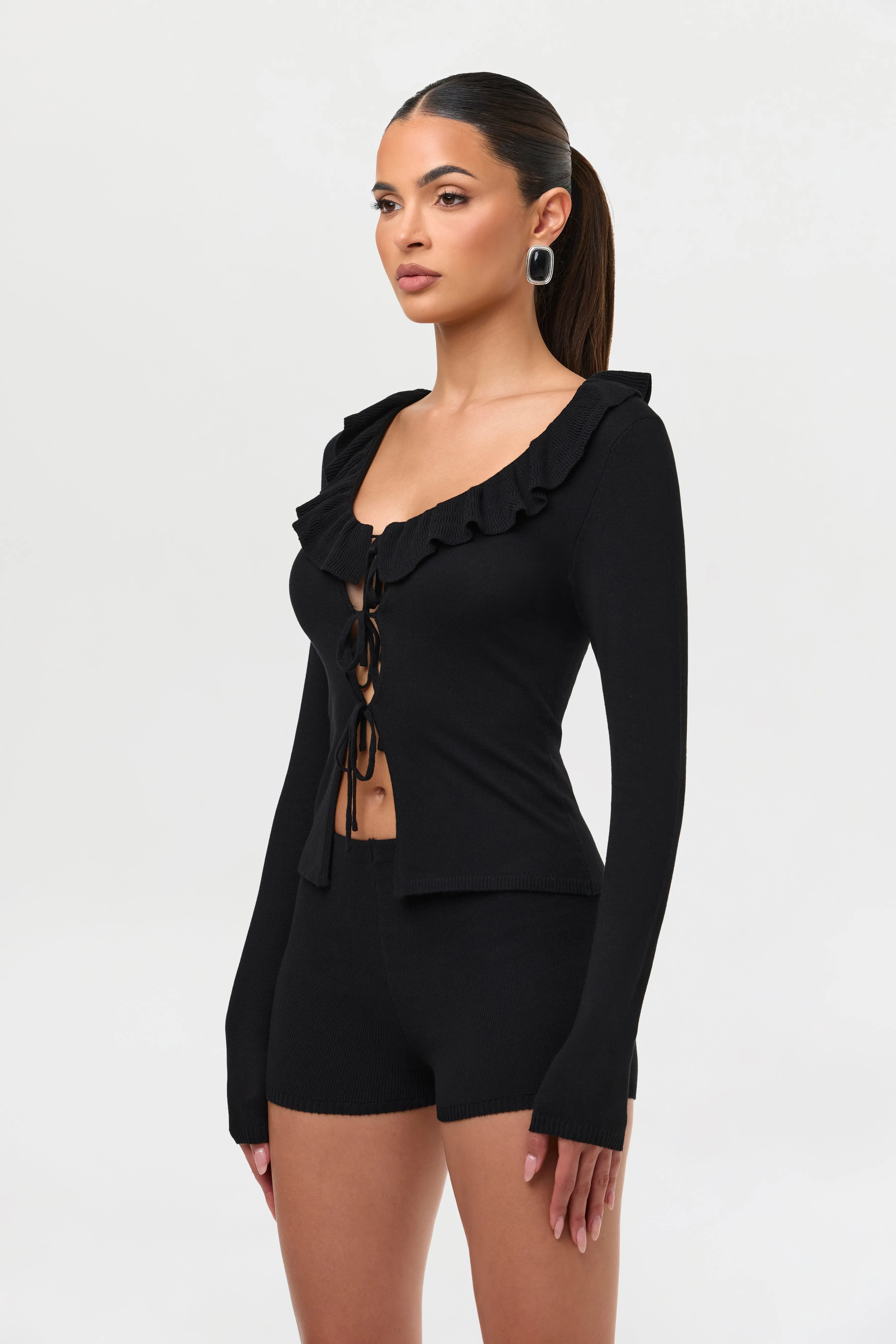 Knit Off-Shoulder Front Tie Cardigan sold by Naked Wardrobe product image thumbnail 4