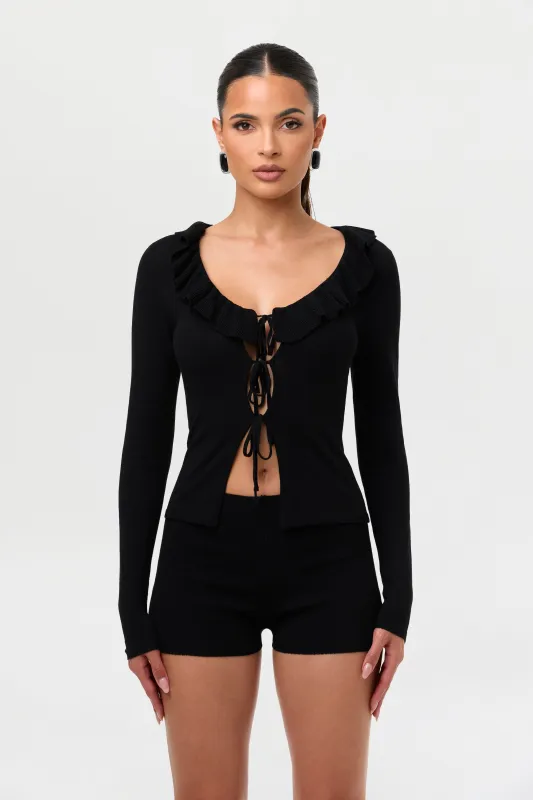 Knit Off-Shoulder Front Tie Cardigan sold by Naked Wardrobe