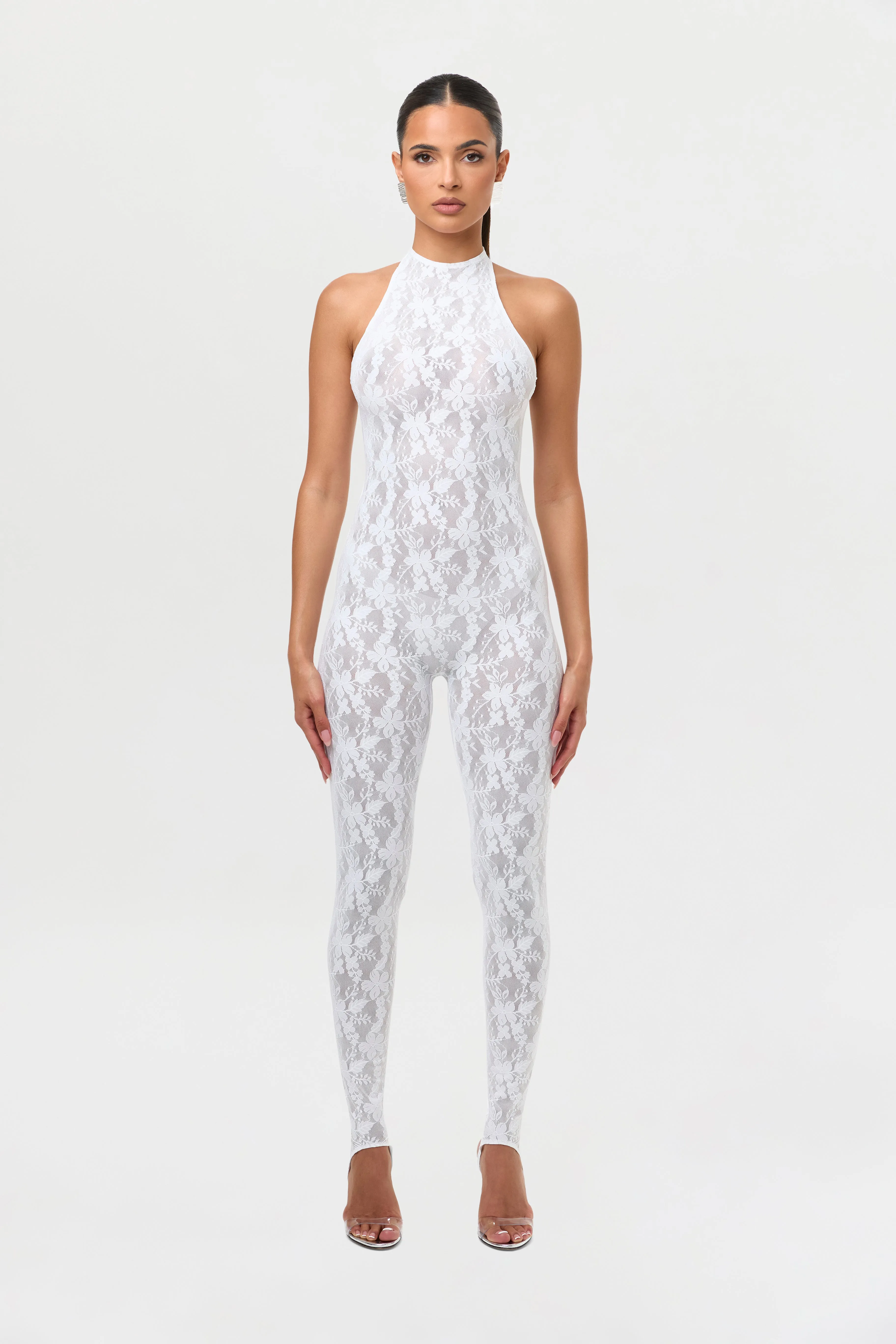 Lace Racer Stirrup Jumpsuit Petite sold by Naked Wardrobe