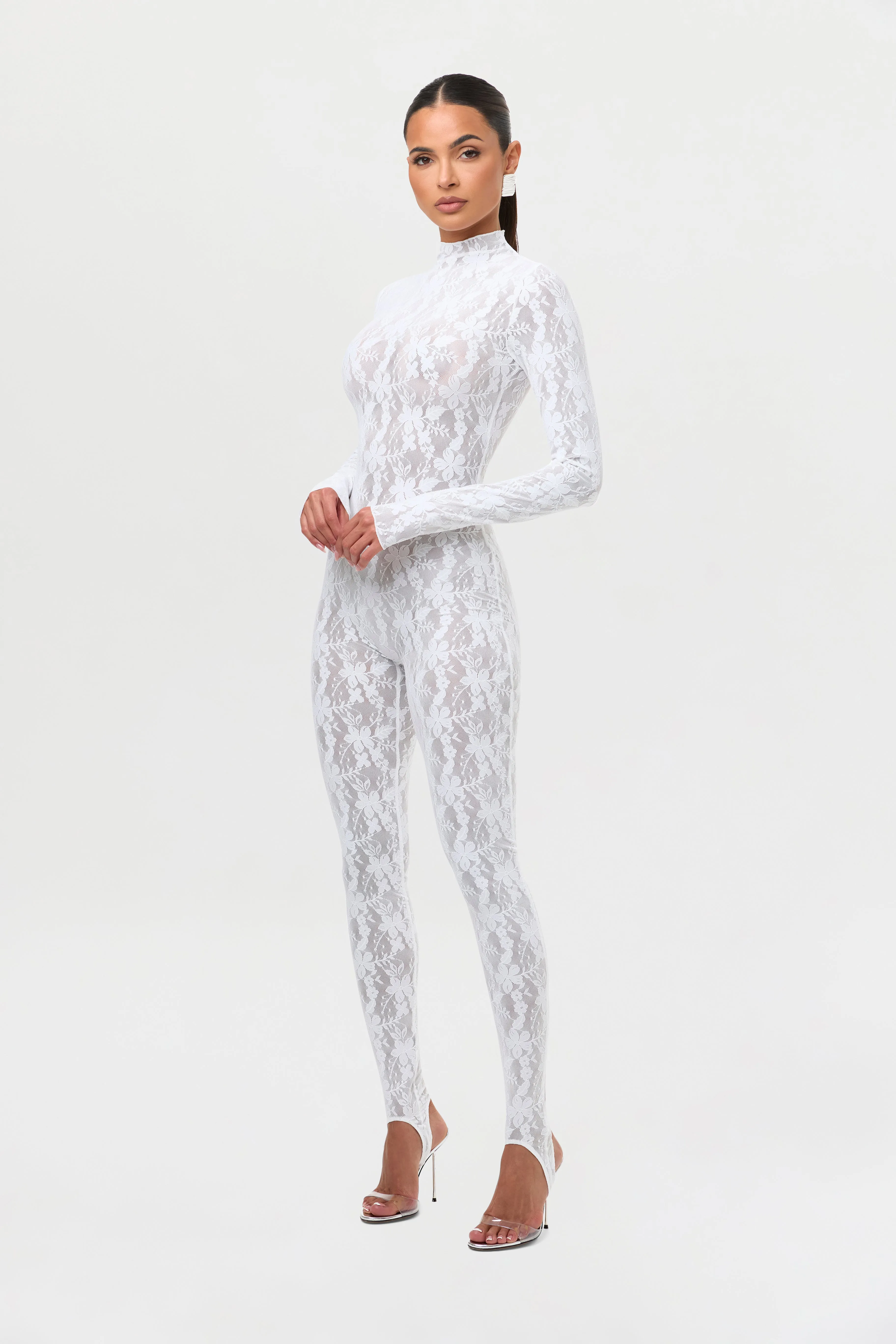 Stretch Lace Stirrup Jumpsuit Petite sold by Naked Wardrobe product image thumbnail 3