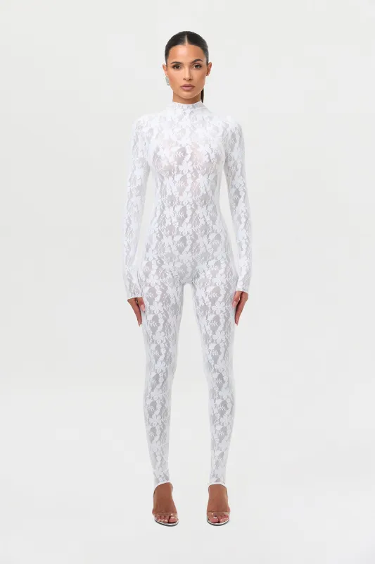 Stretch Lace Stirrup Jumpsuit Petite sold by Naked Wardrobe