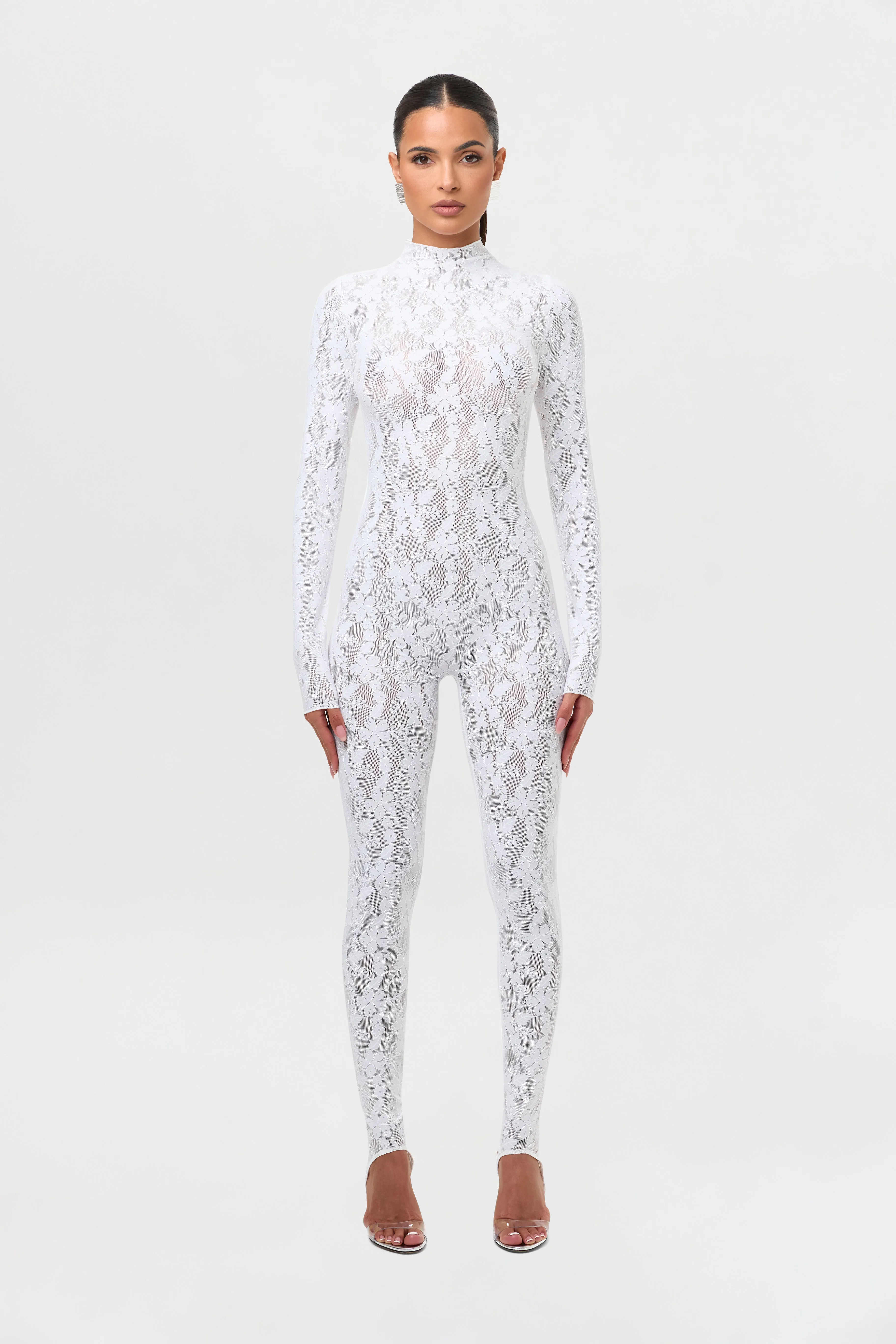 Stretch Lace Stirrup Jumpsuit Petite sold by Naked Wardrobe