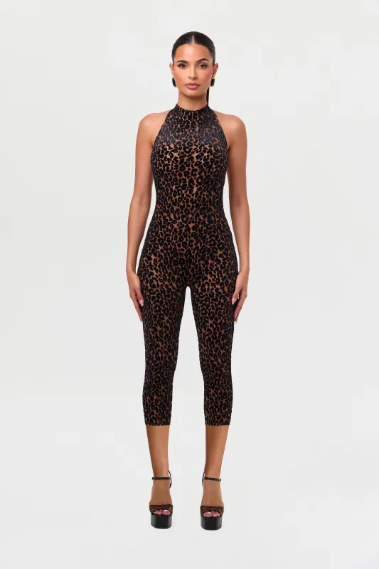 Burnout Halter Capri Jumpsuit Petite made by Naked Wardrobe