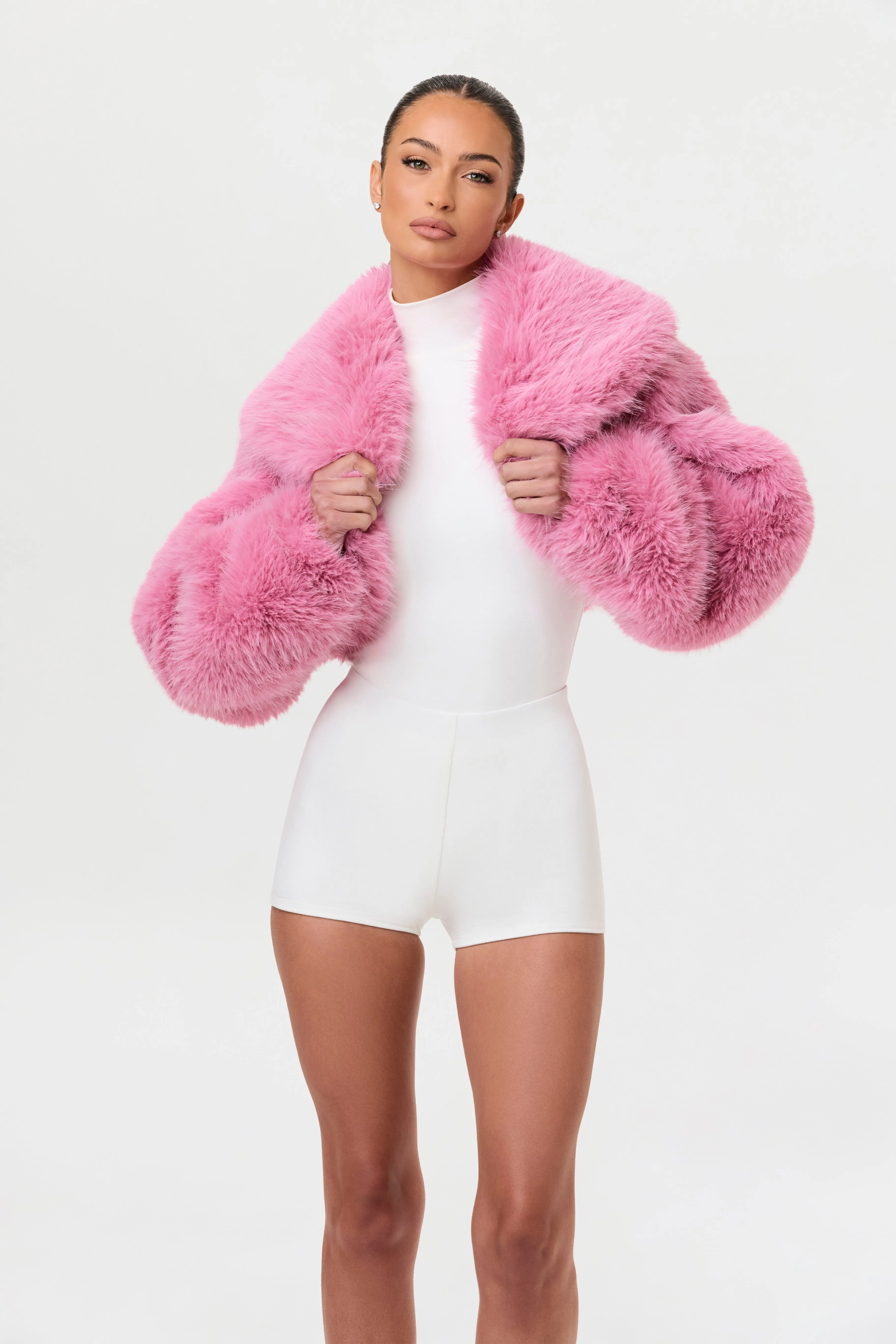 Faux Fur Plush Cropped Jacket sold by Naked Wardrobe product image thumbnail 3