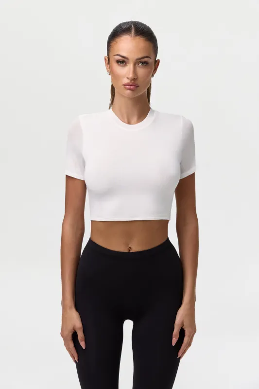Micro Modal Cropped Short Sleeve Top sold by Naked Wardrobe