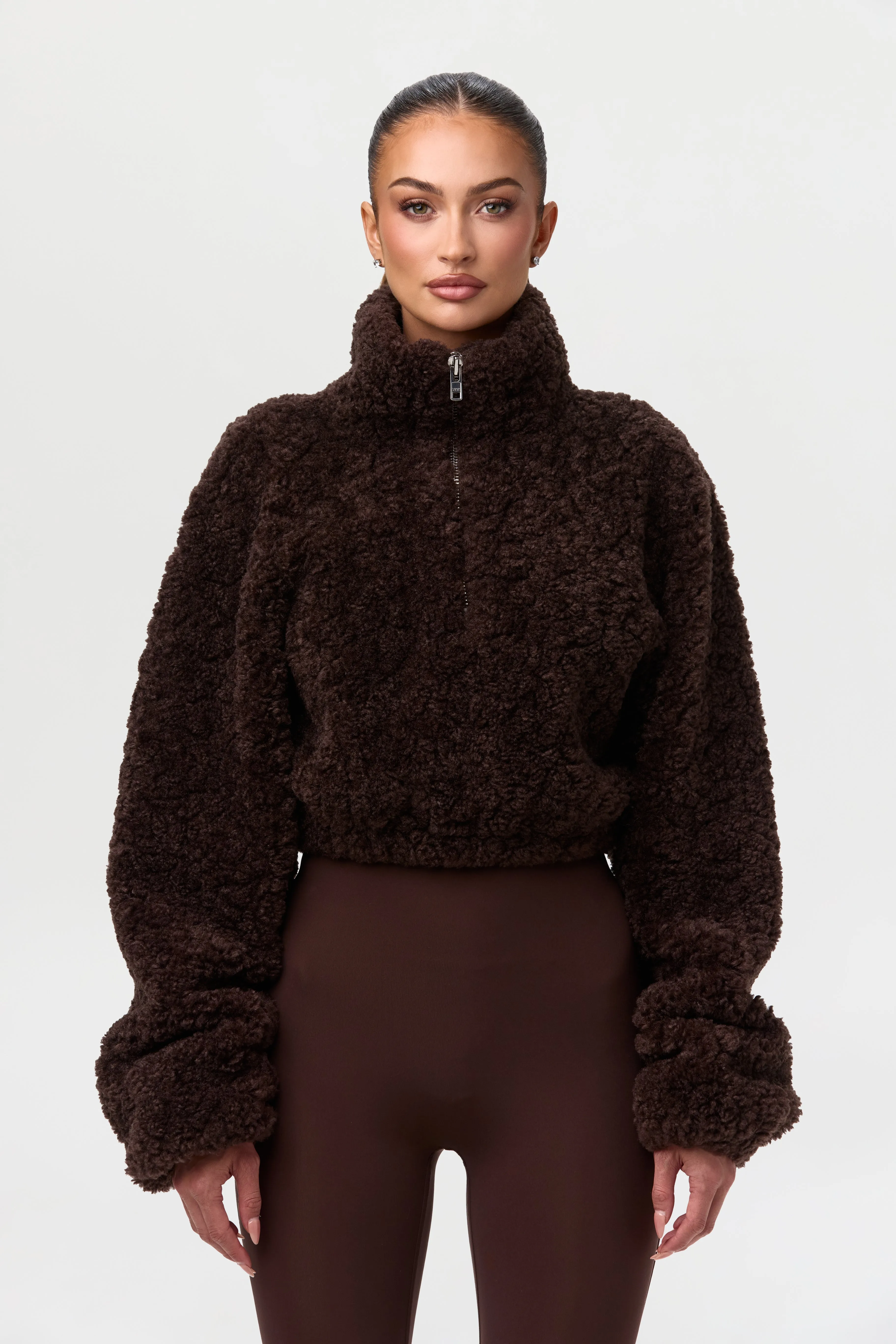 Sherpa Quarter-Zip Cropped Sweater sold by Naked Wardrobe product image thumbnail 4