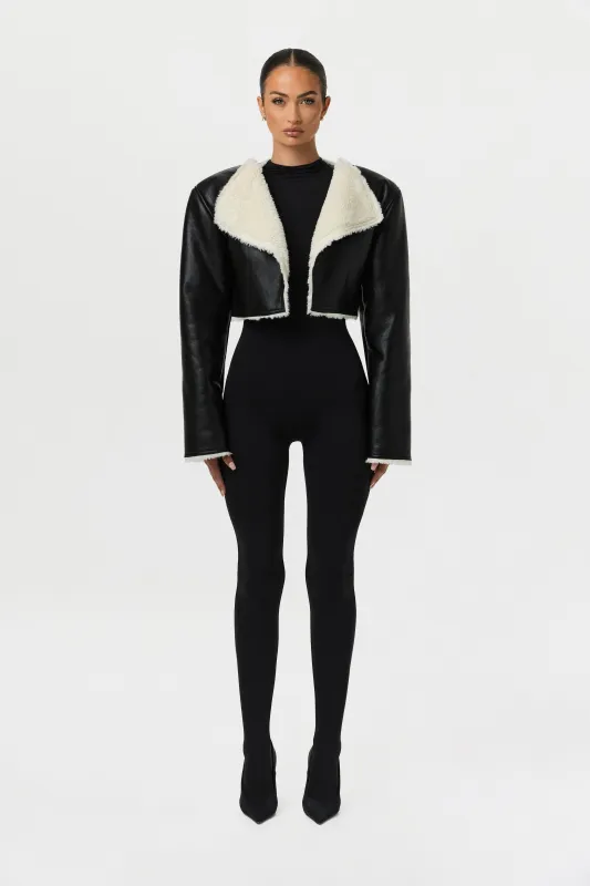 Vegan Leather Sherpa Cropped Jacket sold by Naked Wardrobe