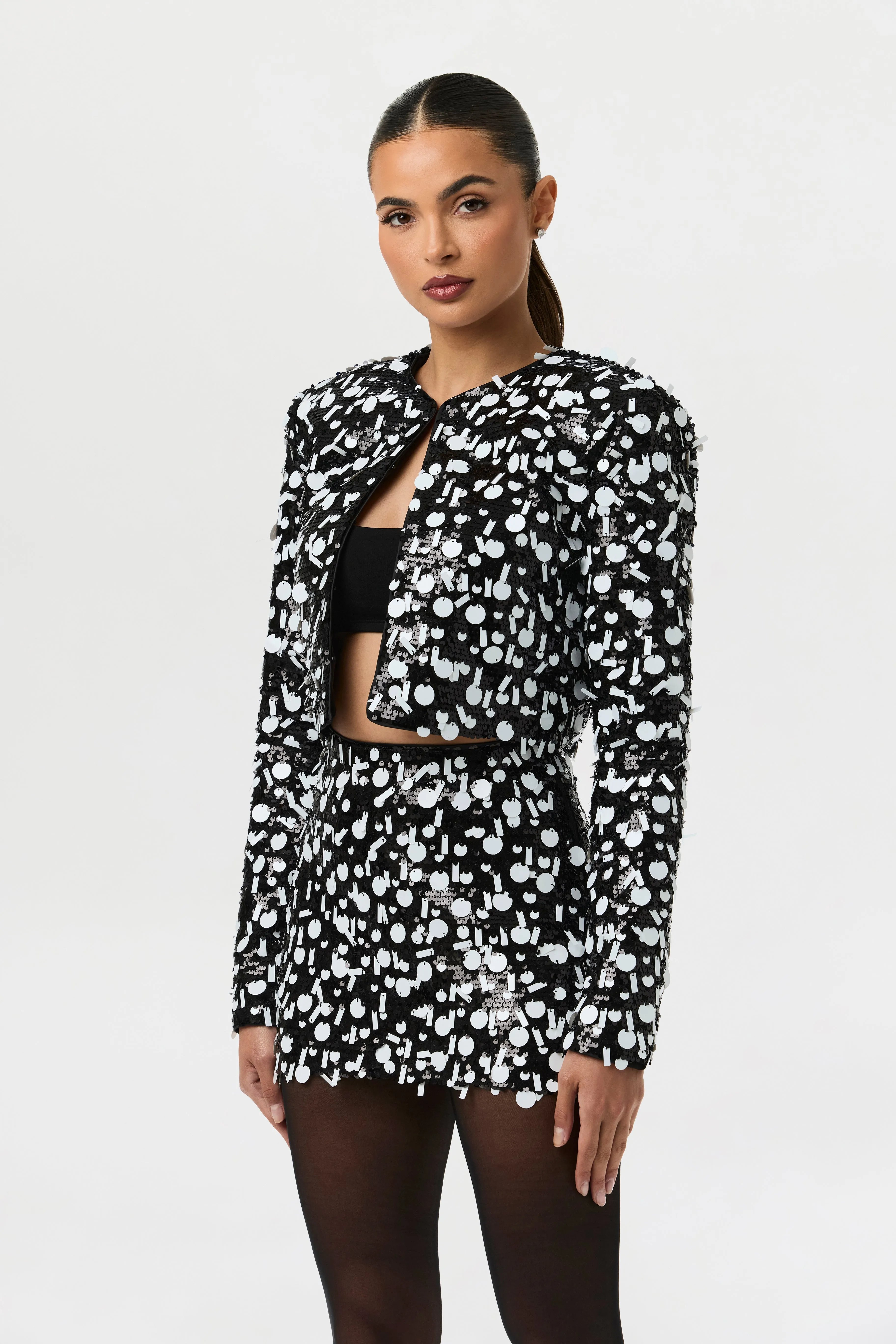 Geometric Sequin Cropped Jacket sold by Naked Wardrobe product image thumbnail 5