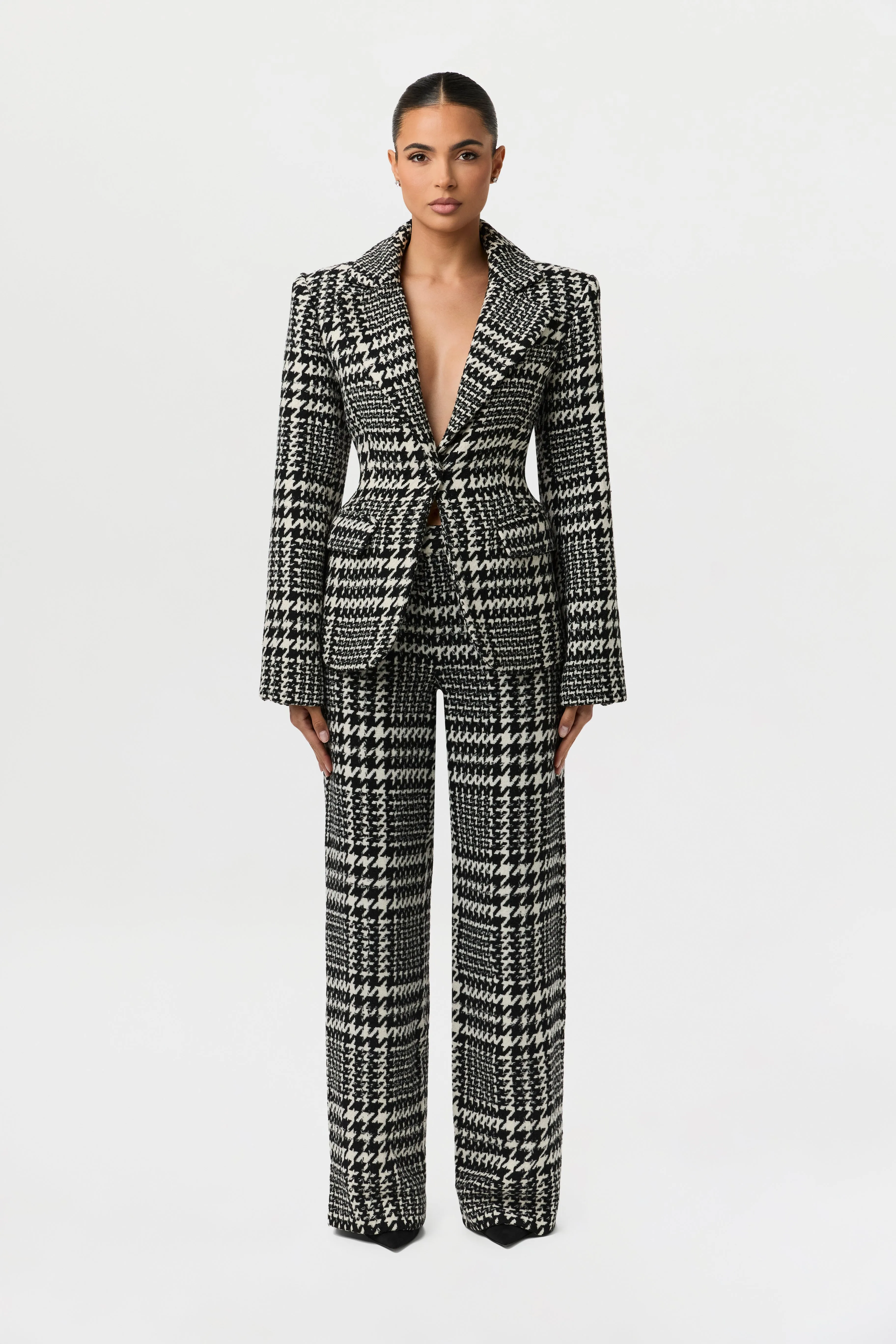 Houndstooth Plaid Wide-Leg Pants sold by Naked Wardrobe