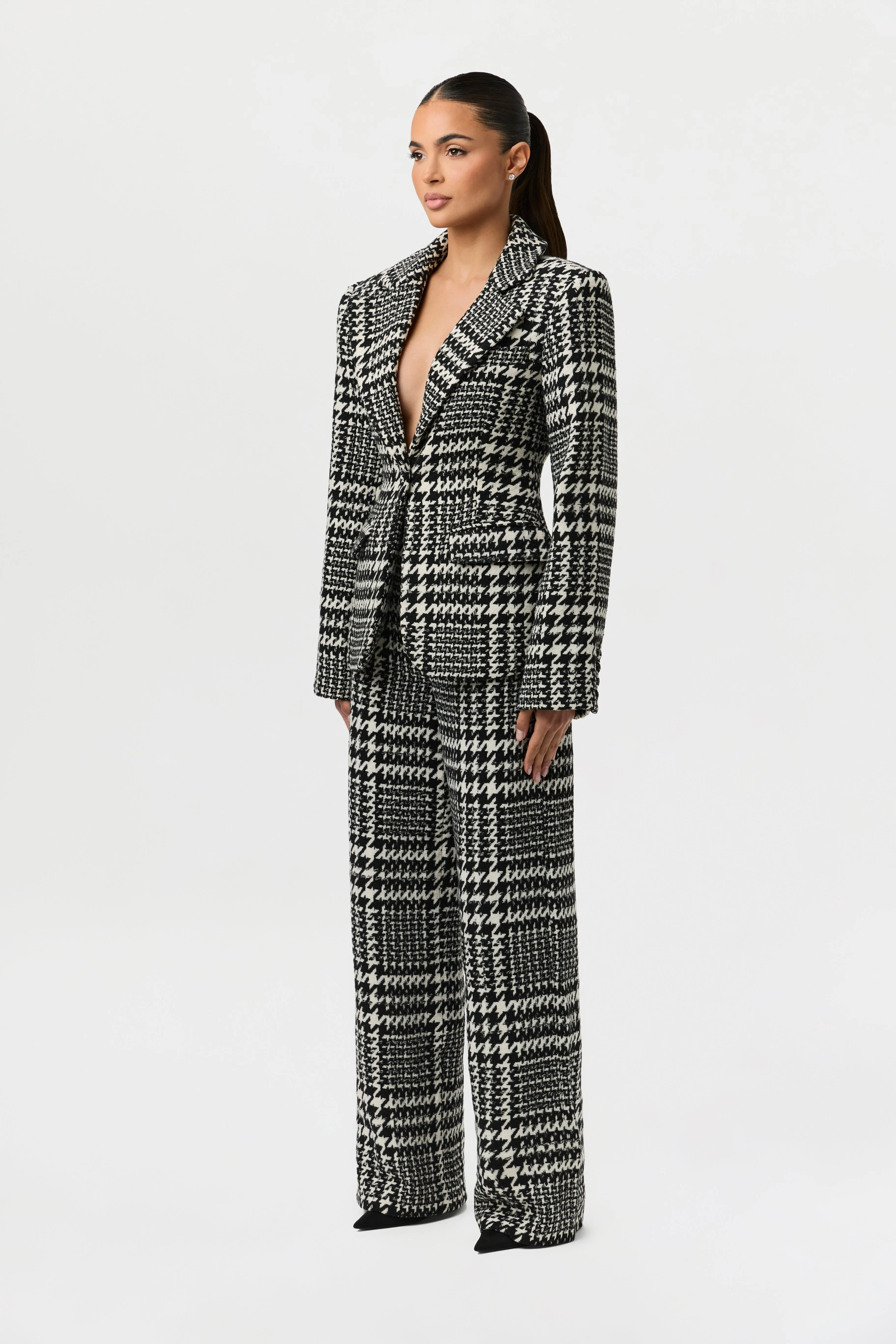 Houndstooth Plaid Wide-Leg Pants sold by Naked Wardrobe product image thumbnail 3