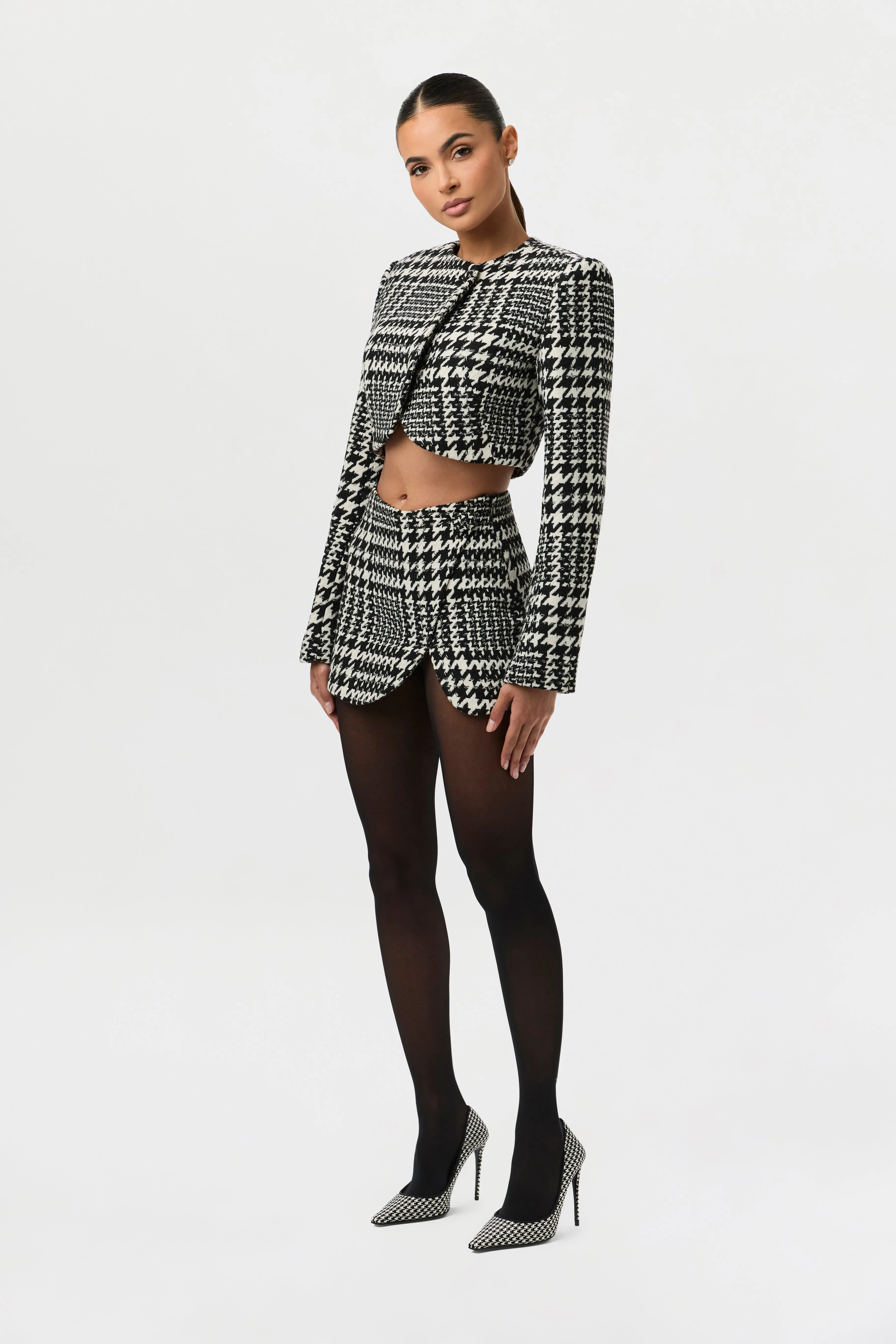 Houndstooth Plaid Cropped Blazer sold by Naked Wardrobe product image thumbnail 4