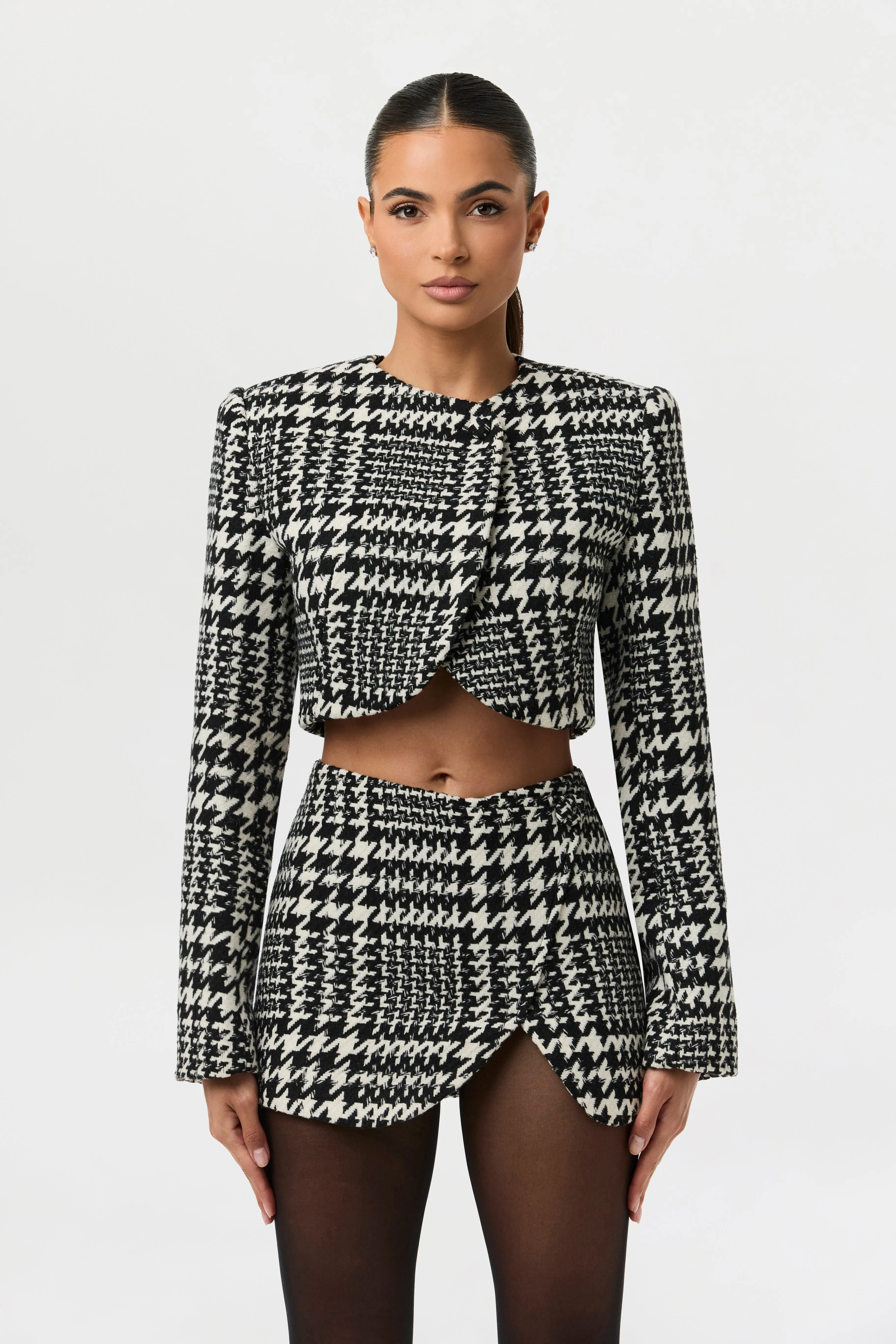 Houndstooth Plaid Cropped Blazer sold by Naked Wardrobe product image thumbnail 2