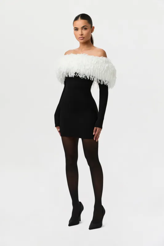 Butter Off-Shoulder Feather Dress sold by Naked Wardrobe