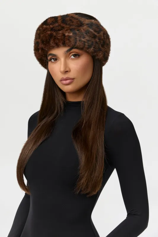 Leopard Faux Fur Plush Headband sold by Naked Wardrobe