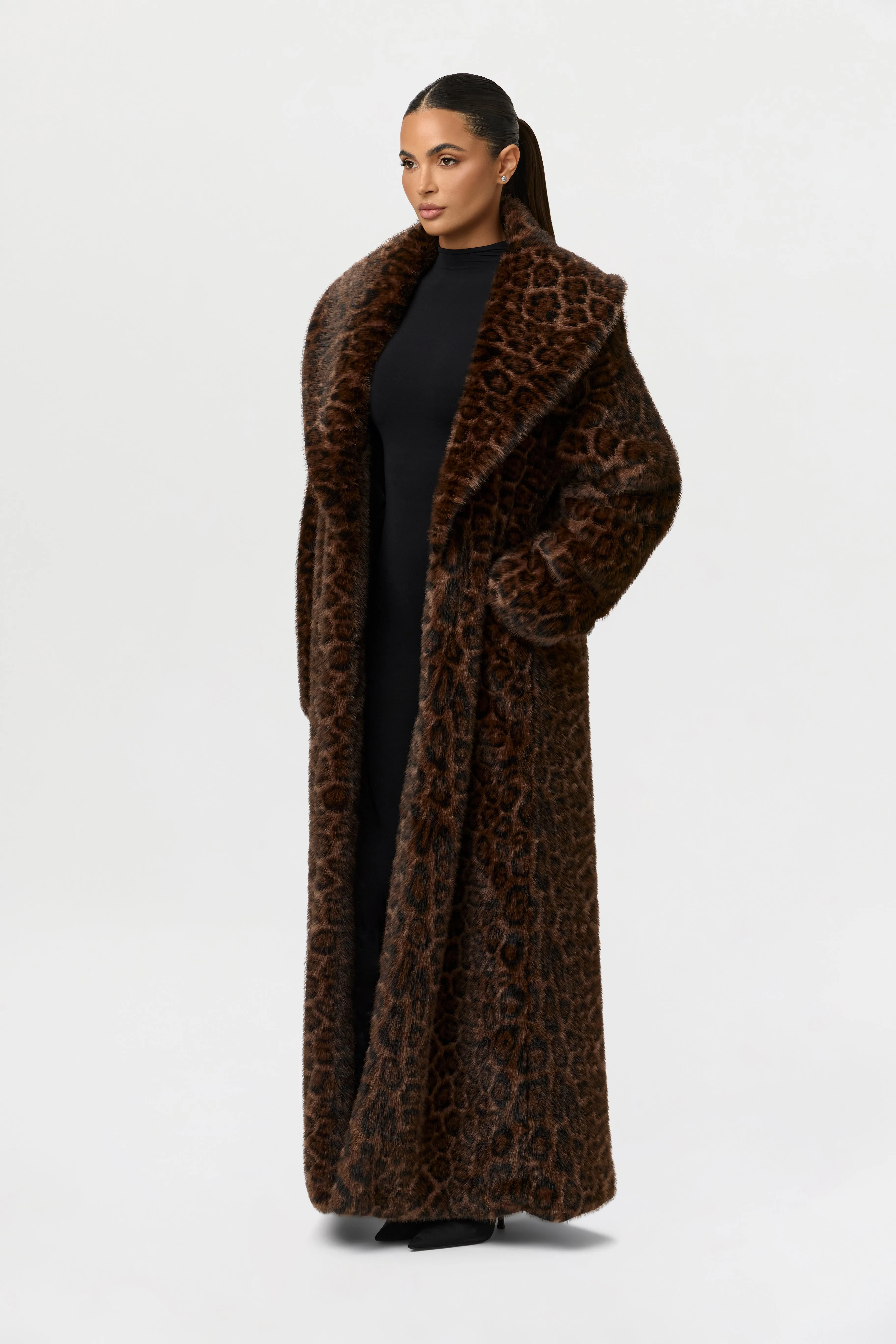 Faux Fur Leopard Long Coat sold by Naked Wardrobe product image thumbnail 2
