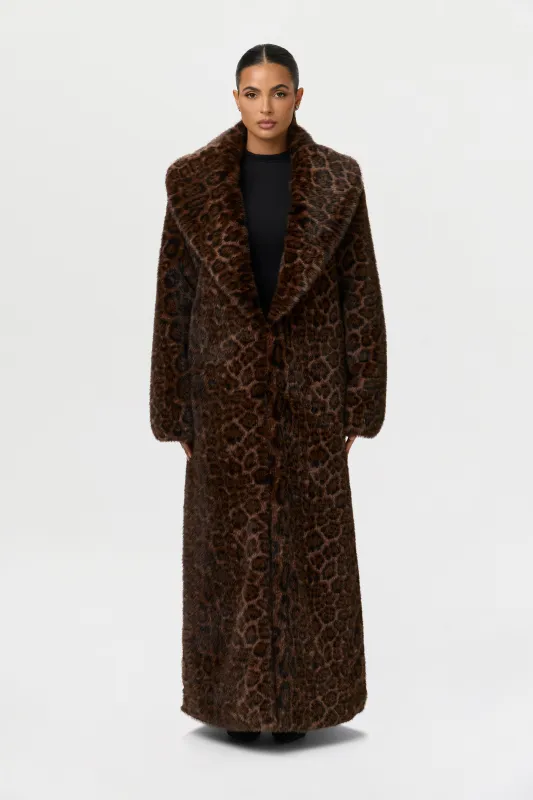 Faux Fur Leopard Long Coat sold by Naked Wardrobe