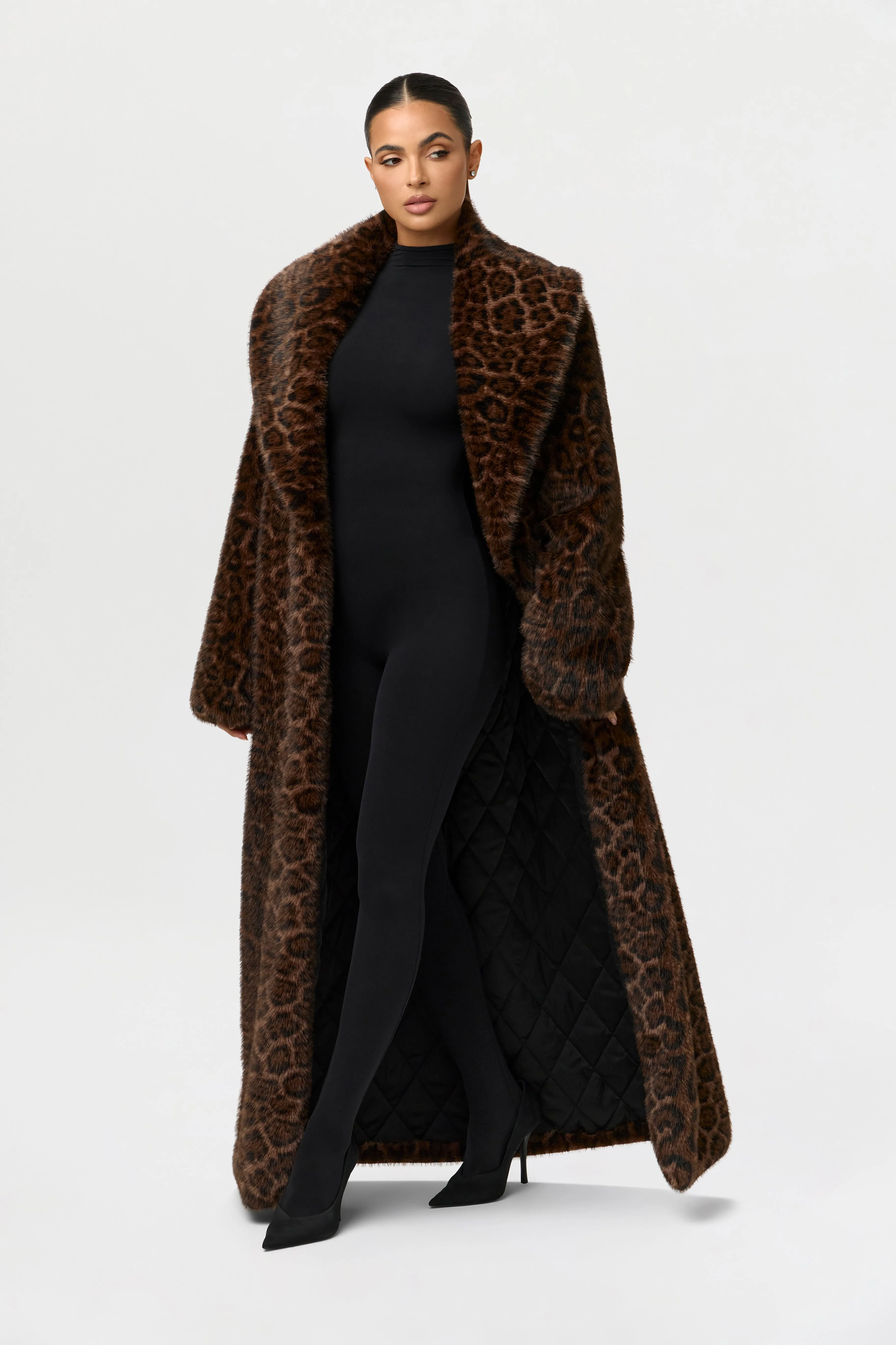Faux Fur Leopard Long Coat sold by Naked Wardrobe product image thumbnail 3