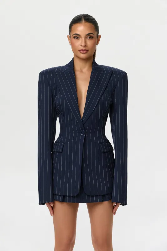 Pinstripe Suiting Pleated Mini Skirt sold by Naked Wardrobe