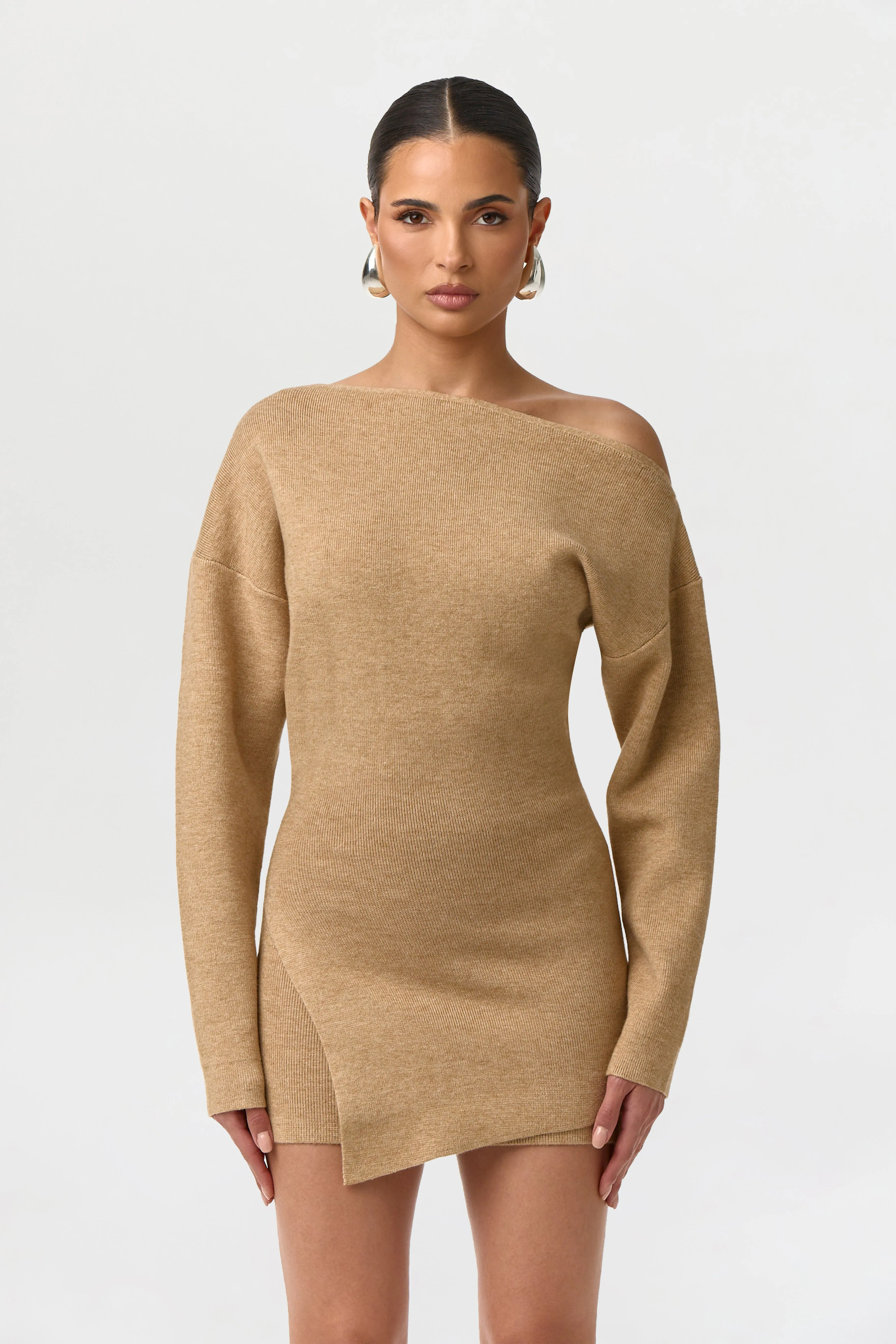 Knit Off-Shoulder Asymmetric Top sold by Naked Wardrobe