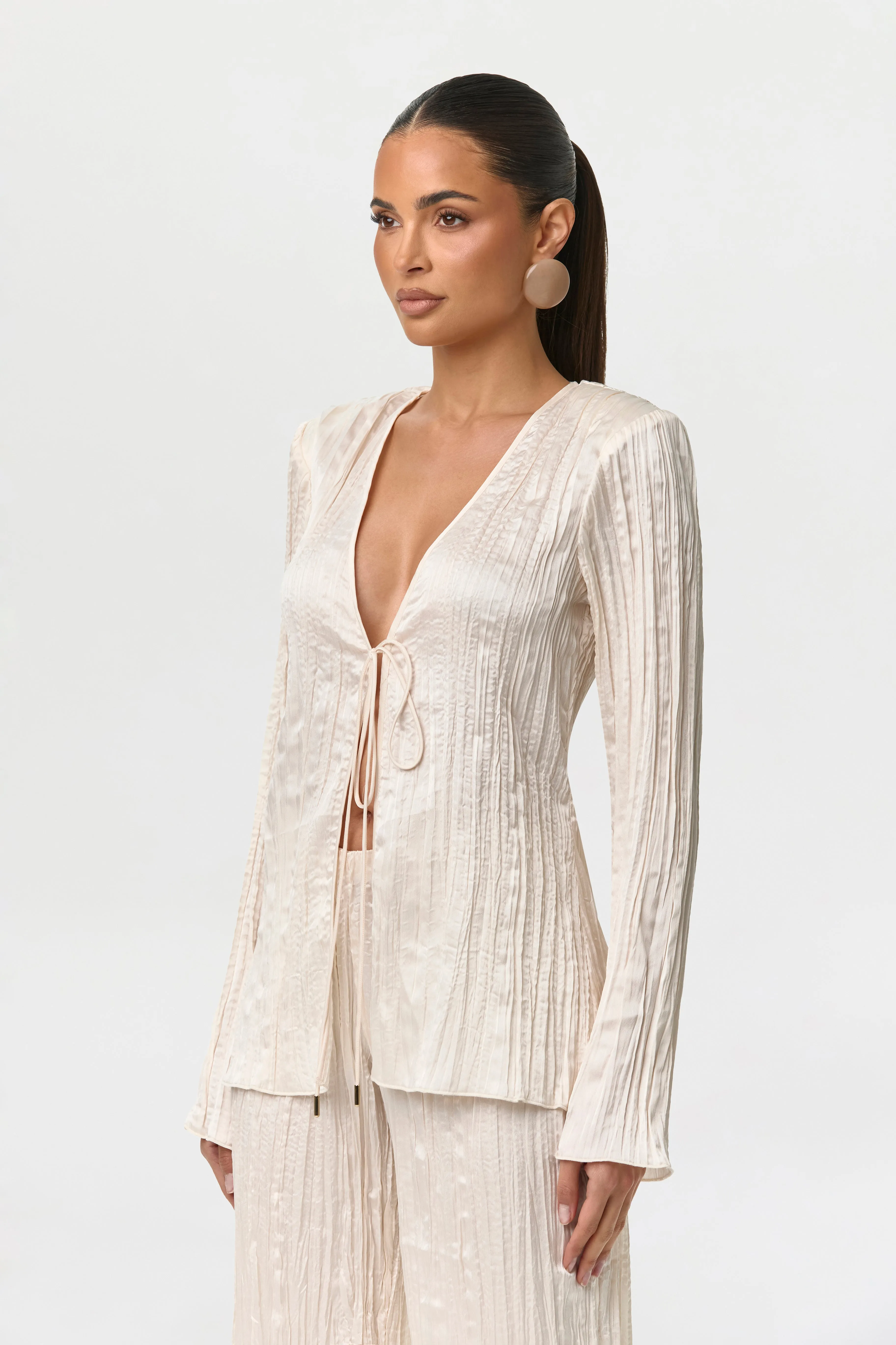 Satin Plissé V-Neck Top sold by Naked Wardrobe product image thumbnail 2