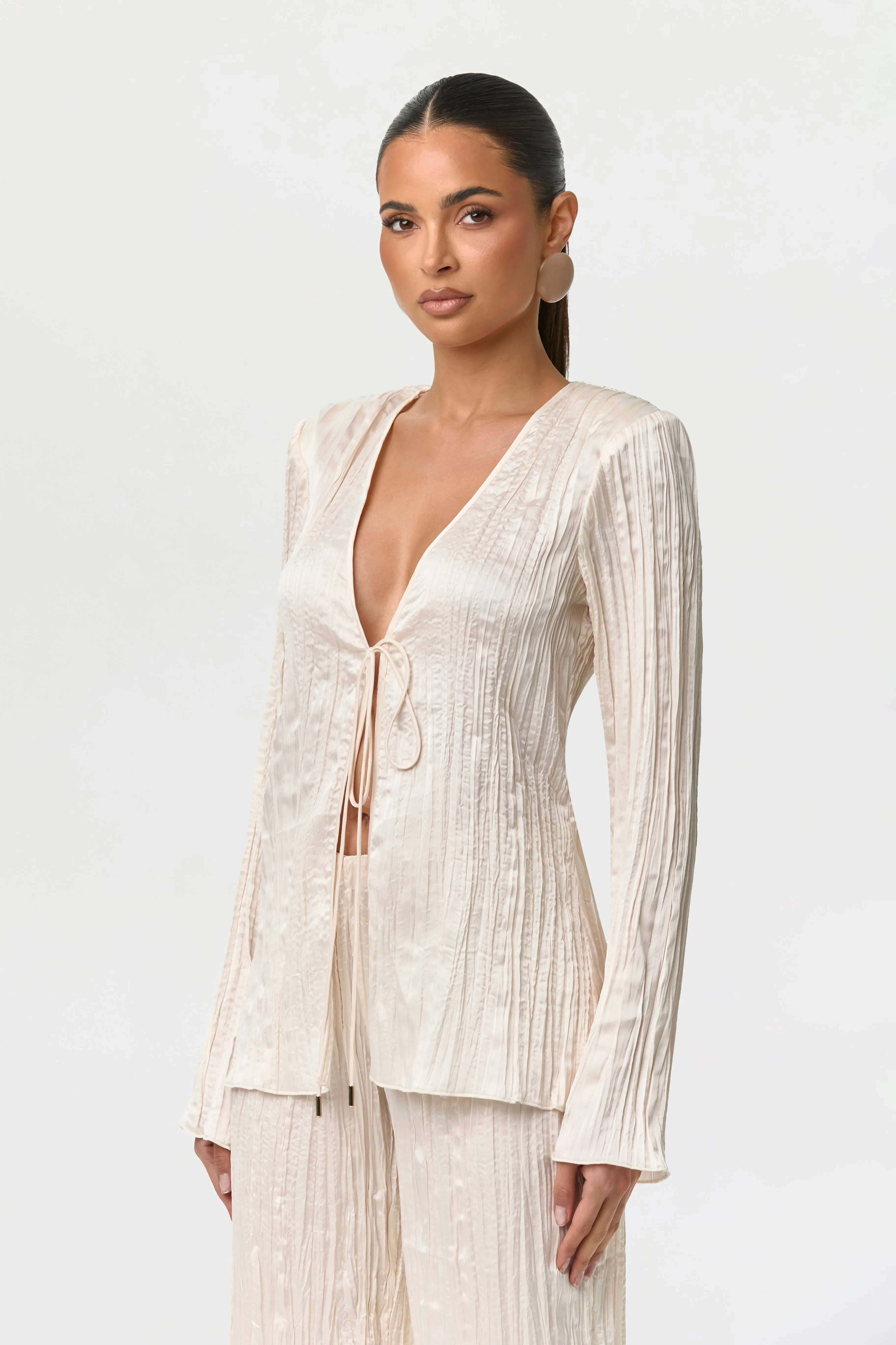 Satin Plissé V-Neck Top sold by Naked Wardrobe product image thumbnail 5