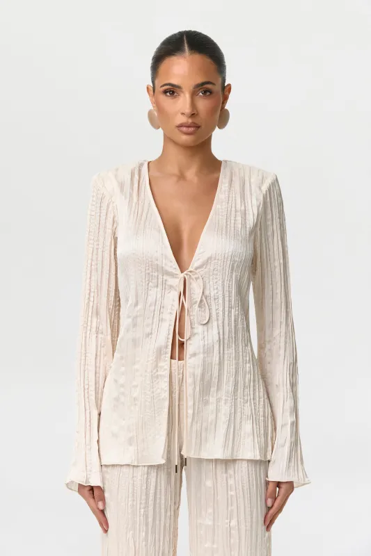 Satin Plissé V-Neck Top made by Naked Wardrobe