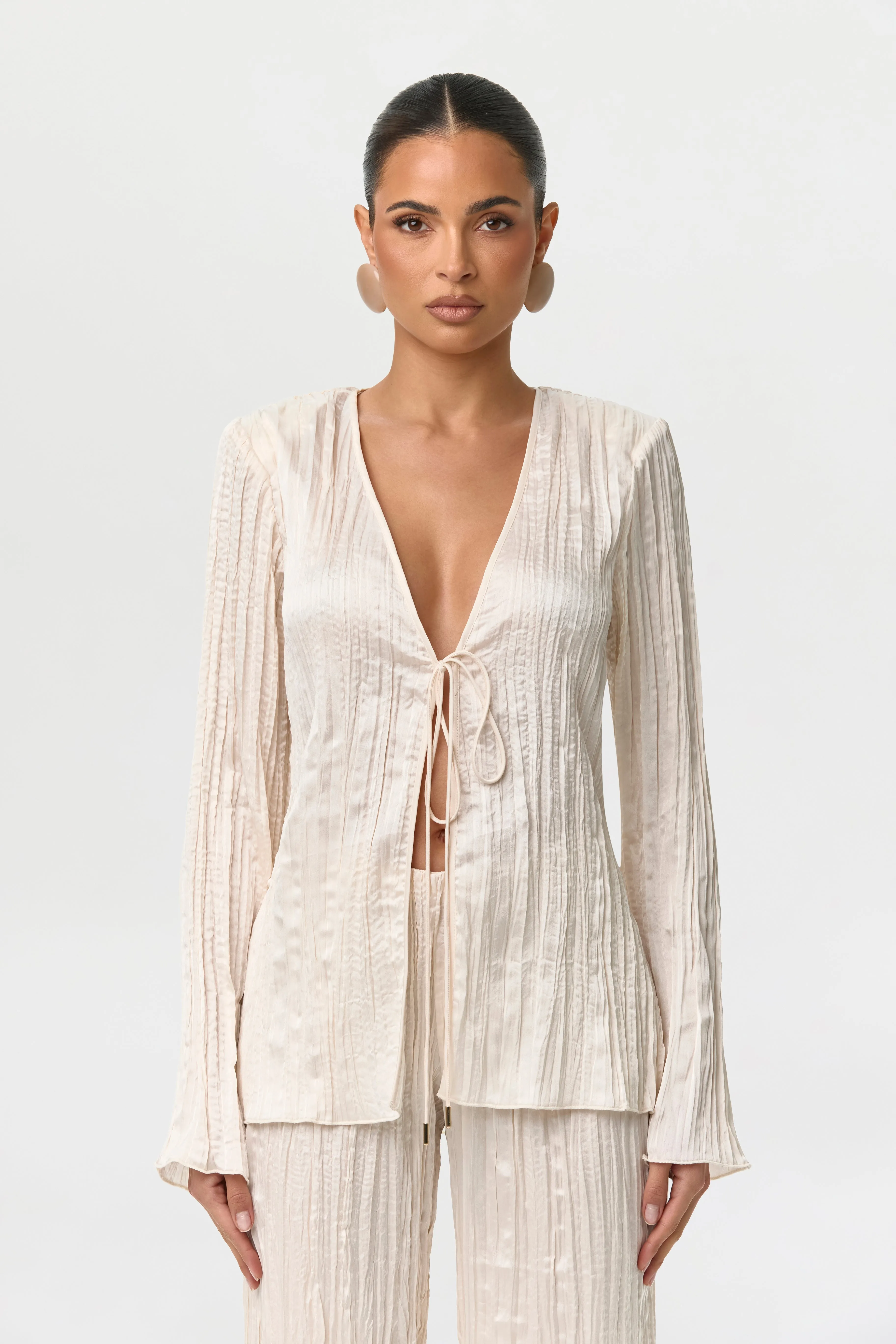 Satin Plissé V-Neck Top sold by Naked Wardrobe