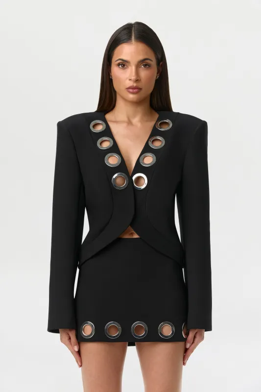 Ponte V-Neck Grommet Blazer made by Naked Wardrobe